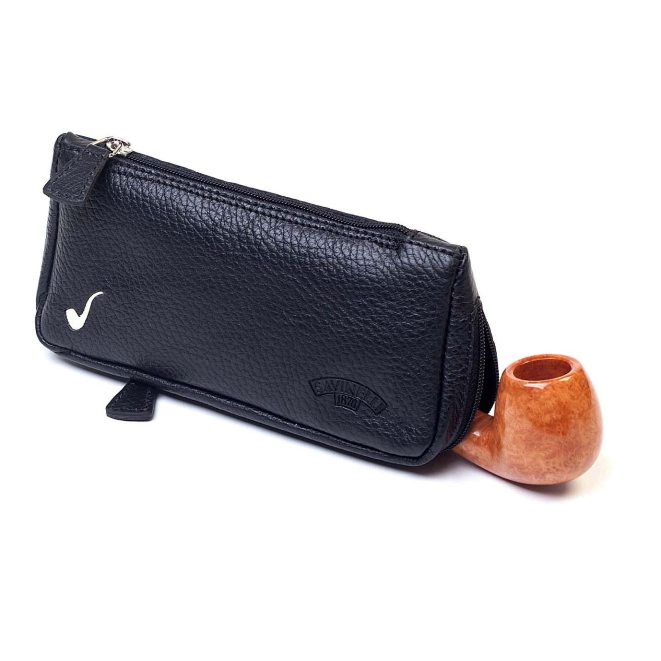 Borsa portapipa e tabacco Savinelli in pelle nera