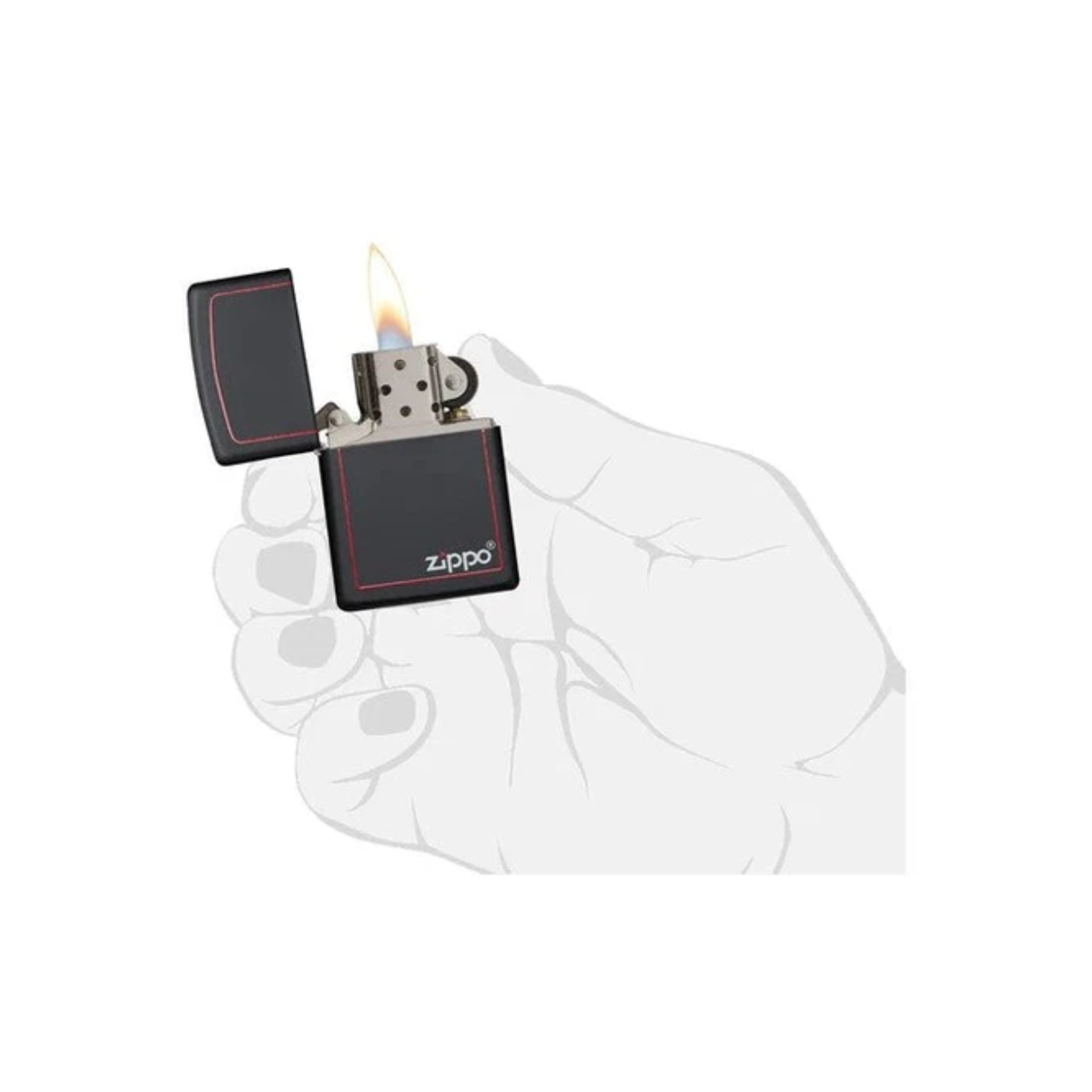 Accendino Zippo Classic Black and Red adornato con logo Zippo in metallo - ricaricabile - antivento - rigo rosso
