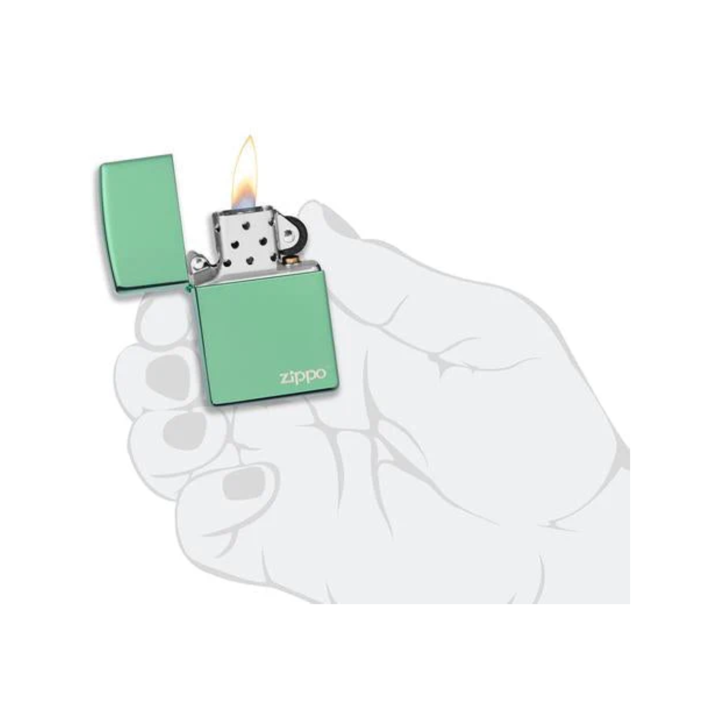 Accendino Zippo High Polish Green con Logo Zippo in metallo a benzina - ricaricabile - antivento - antigraffio