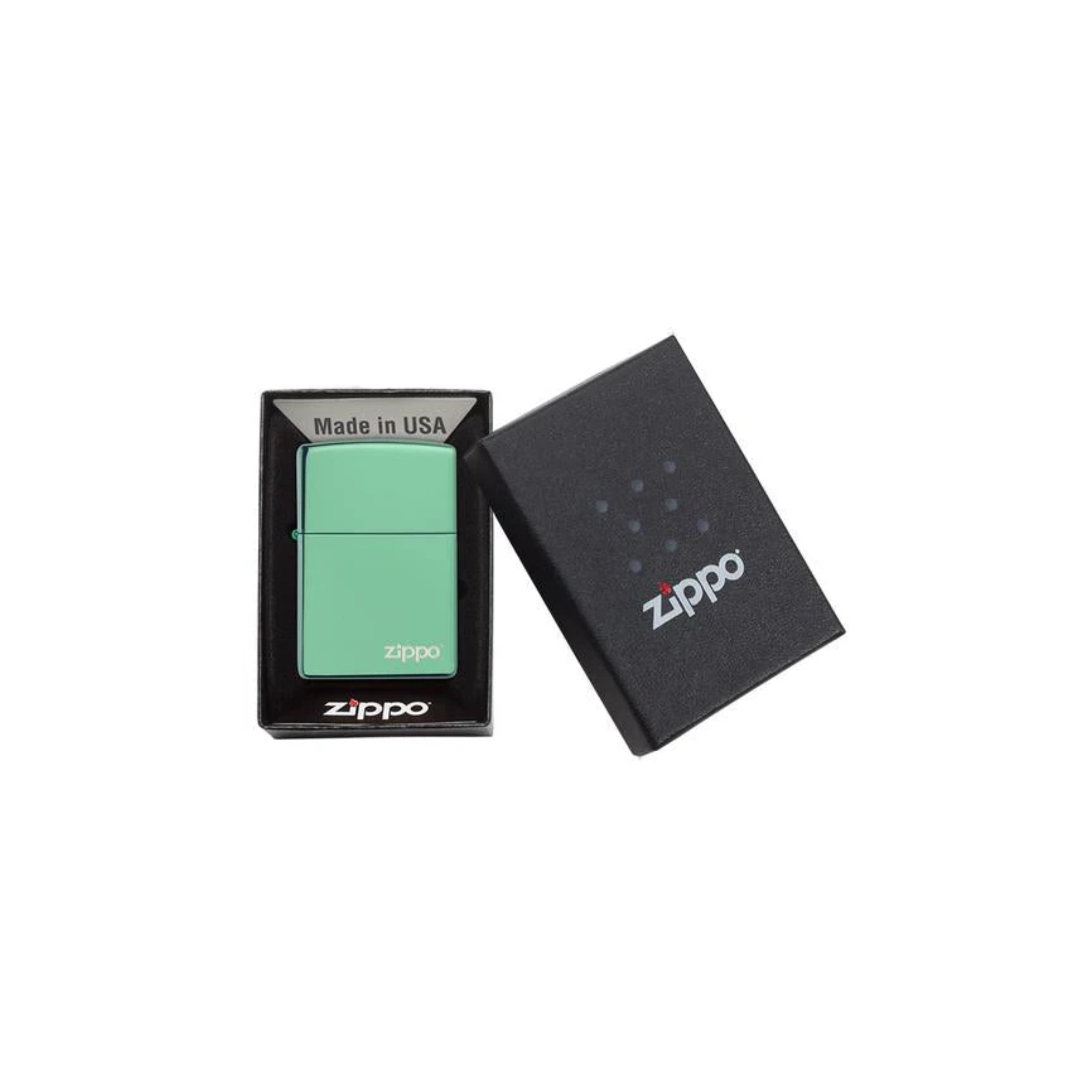Accendino Zippo High Polish Green con Logo Zippo in metallo a benzina - ricaricabile - antivento - antigraffio