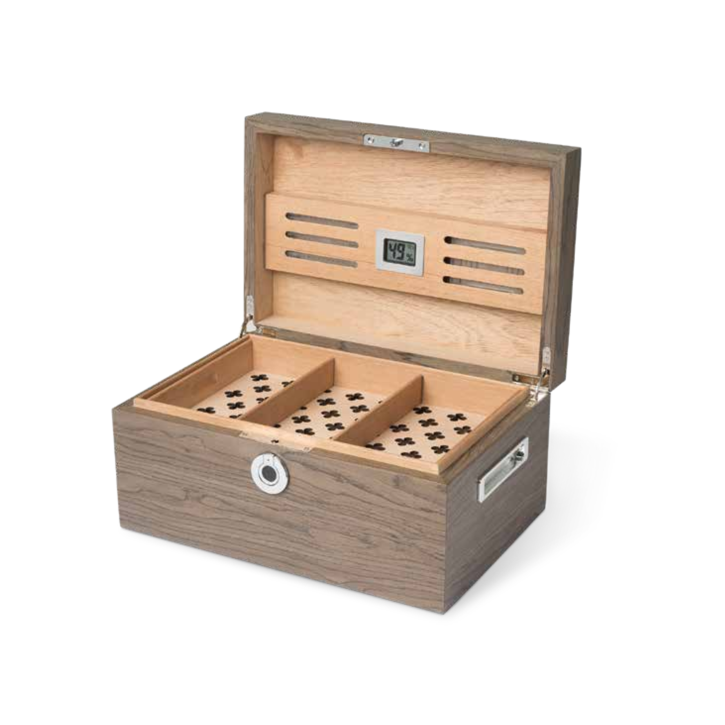 Scatola Humidor San Marco per Sigari in legno massello di cedro, con igrometro digitale e apertura elettronica a impronta digitale. Made in Italy