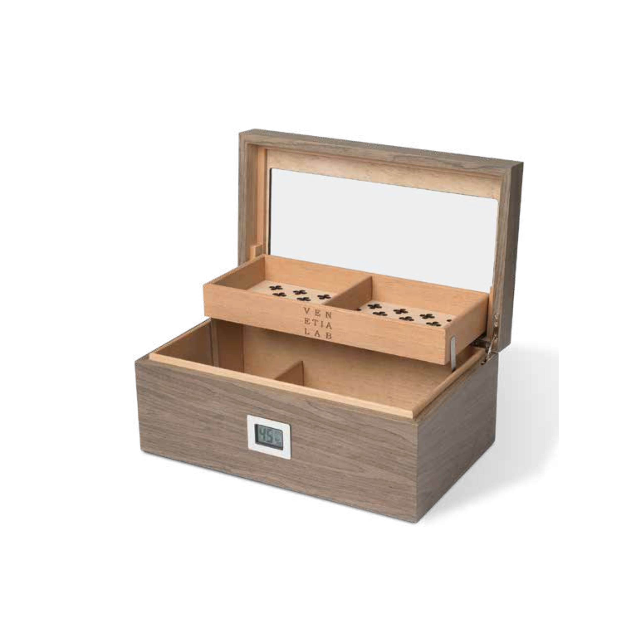 Scatola Humidor Venetia per Sigari in legno massello di cedro, con igrometro digitale. Made in Italy.