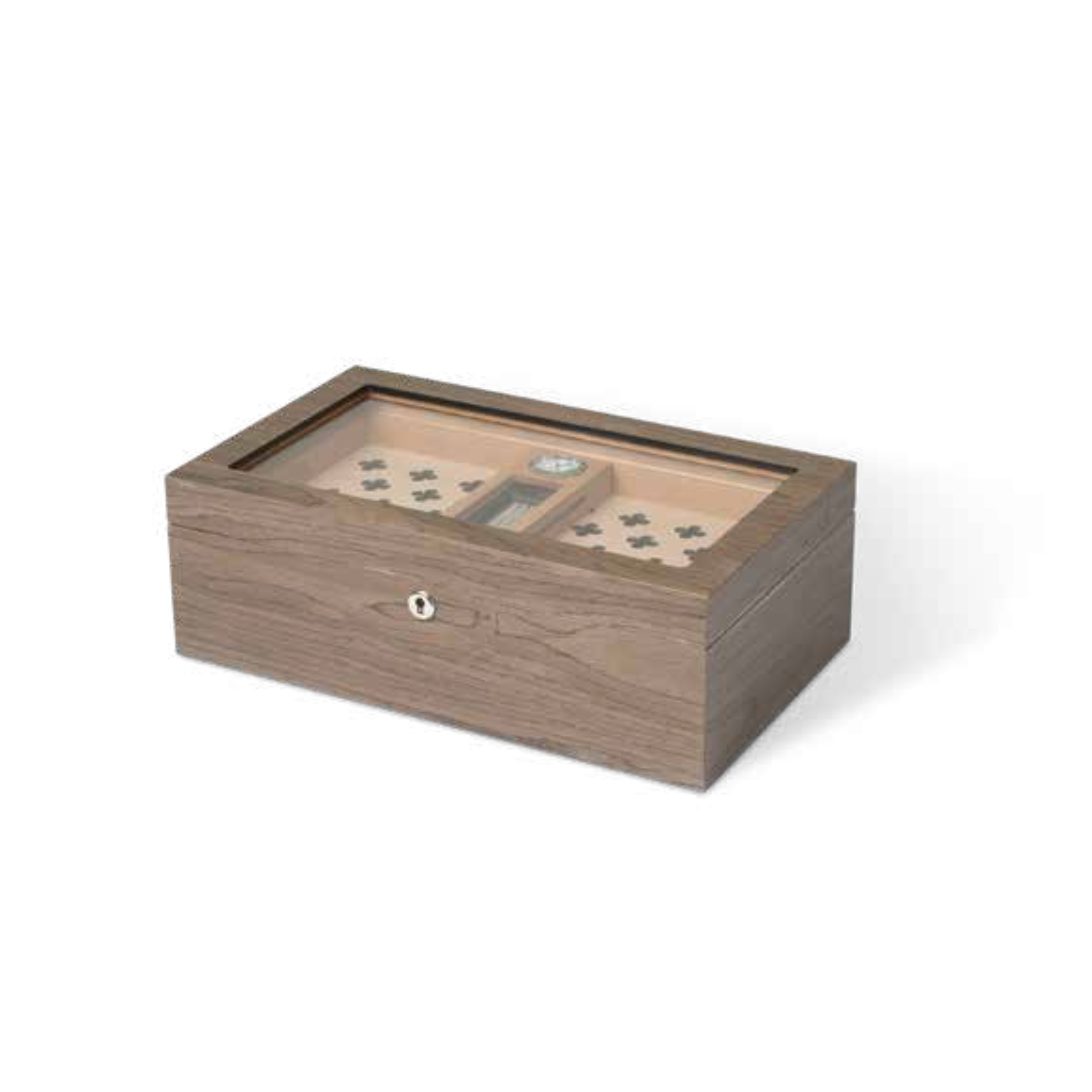 Scatola Humidor Cadore per Sigari in legno massello di cedro, con igrometro analogico e apertura con chiave. Made in Italy.