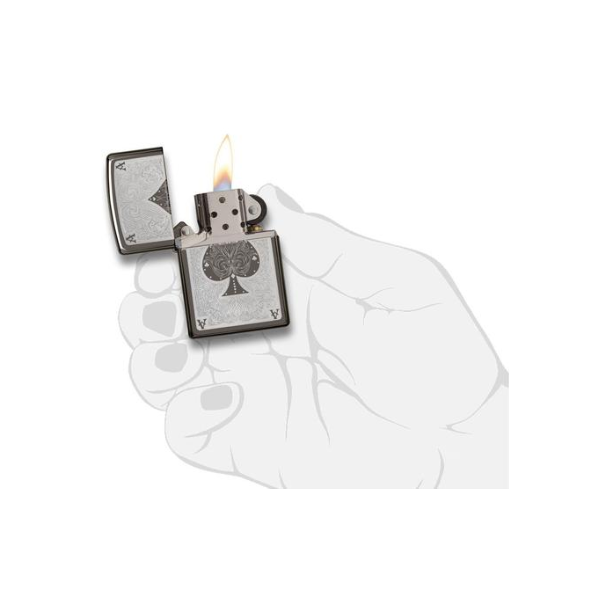 Accendino Zippo Ace Filigree in metallo a benzina - ricaricabile - antivento - asso di picche