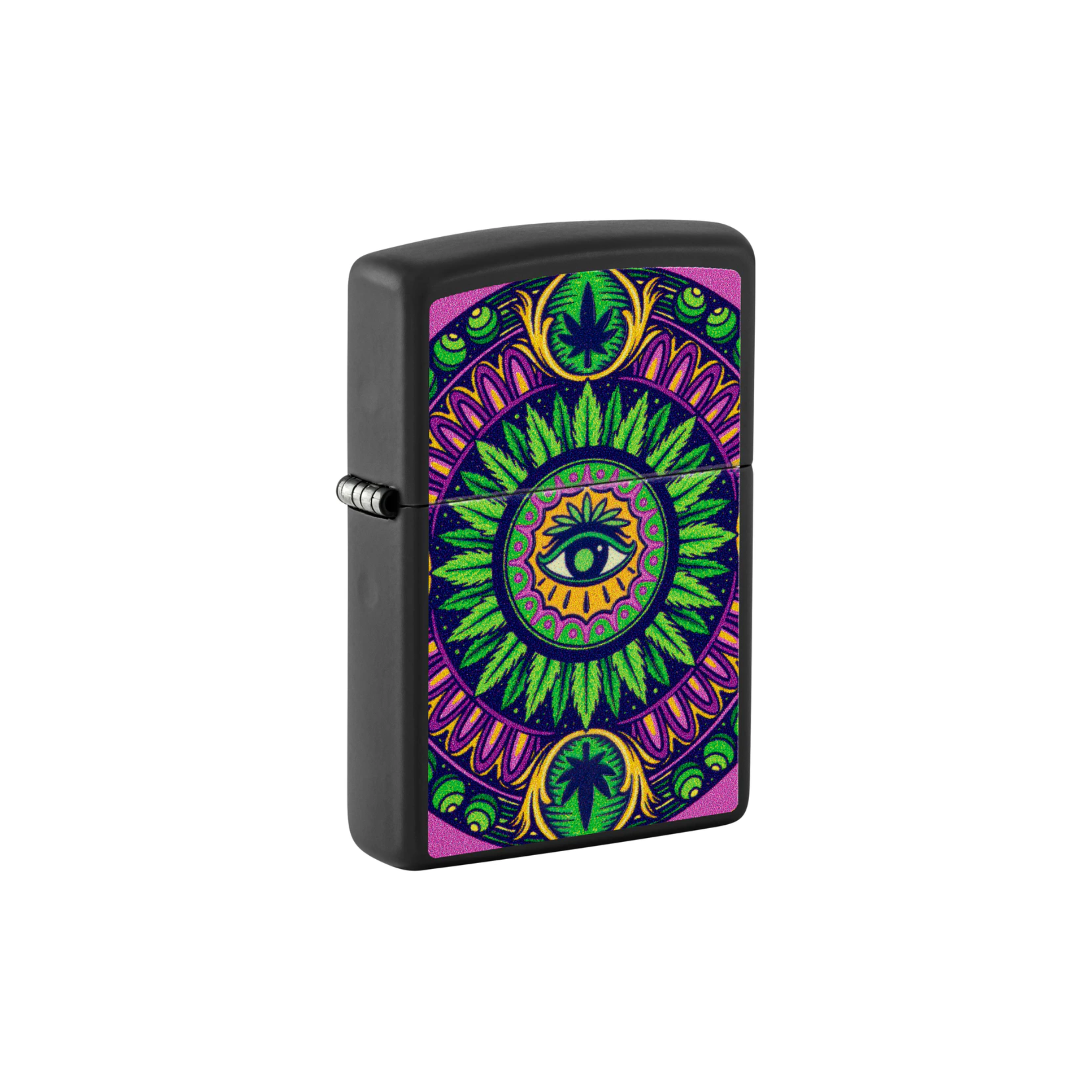 Accendino Zippo Leaf Pattern Black Light in metallo a benzina - ricaricabile - antivento - occhio