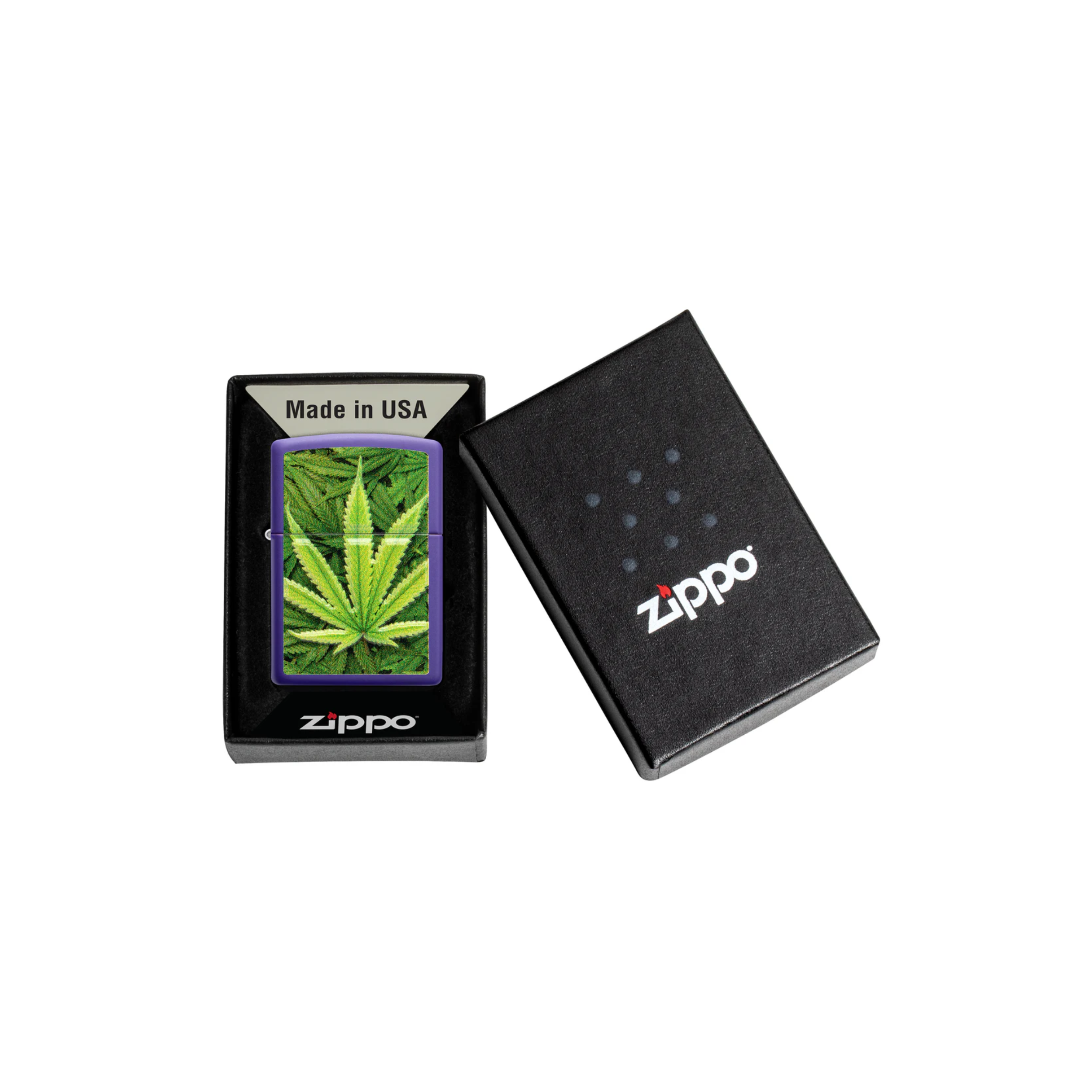 Accendino Zippo Leaf in metallo a benzina - ricaricabile - antivento - foglia cannabis