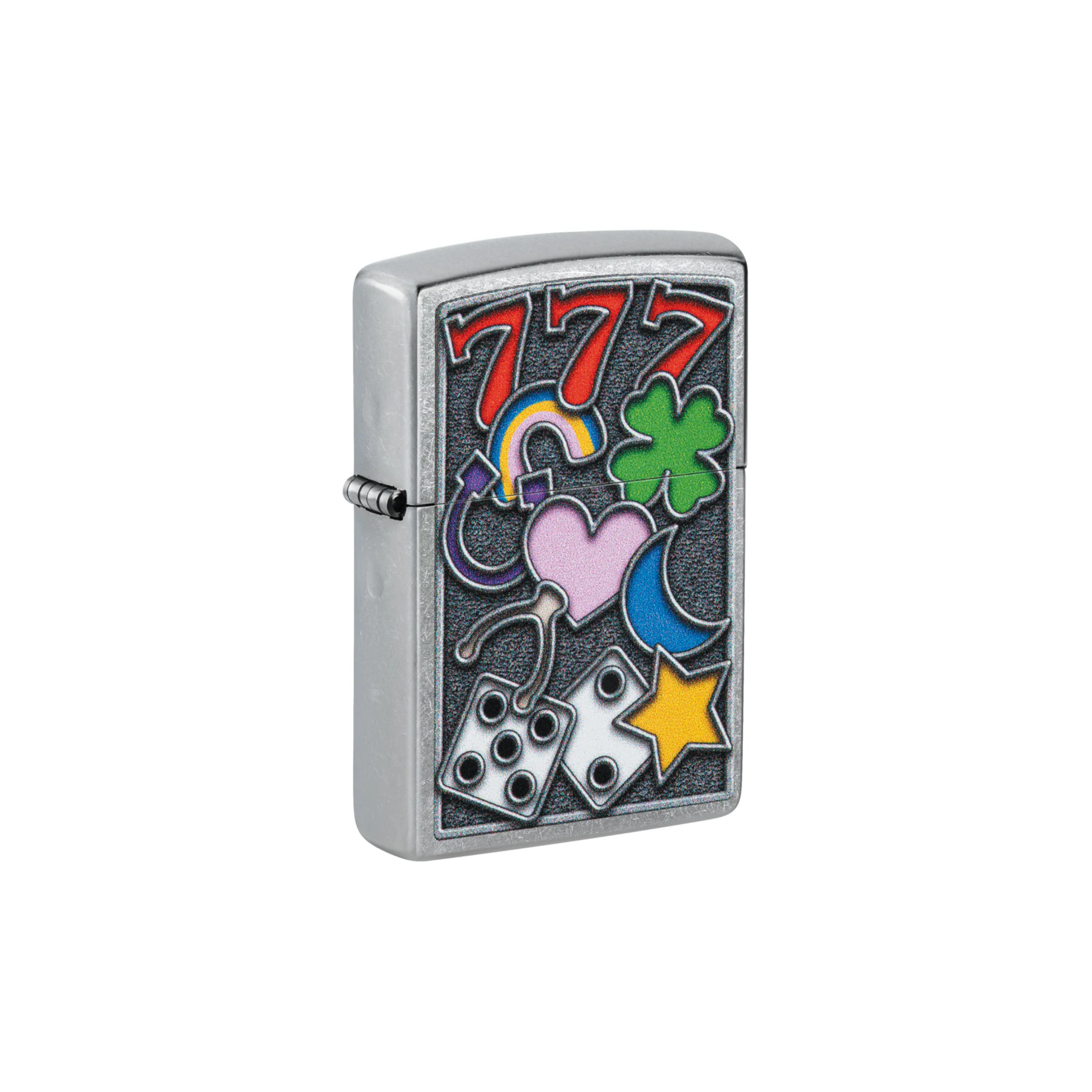 Accendino Zippo All Luck - Novità 2024 in metallo a benzina - ricaricabile - antivento - quadrifoglio, stella, luna