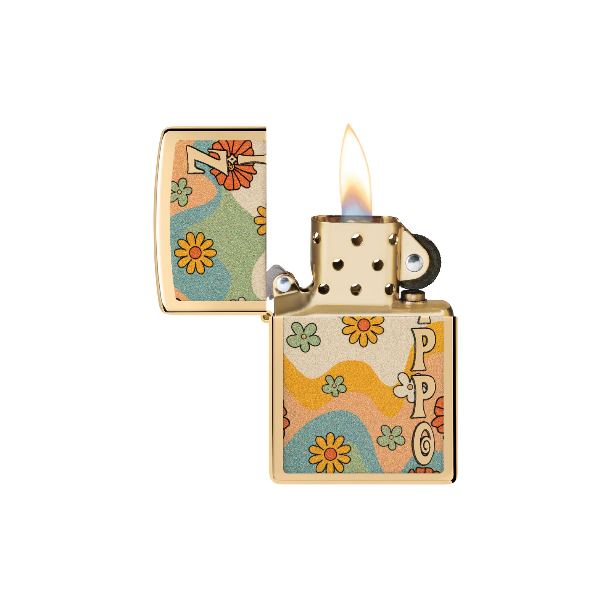 Accendino Zippo Flower Power in metallo a benzina - ricaricabile - antivento - fiori