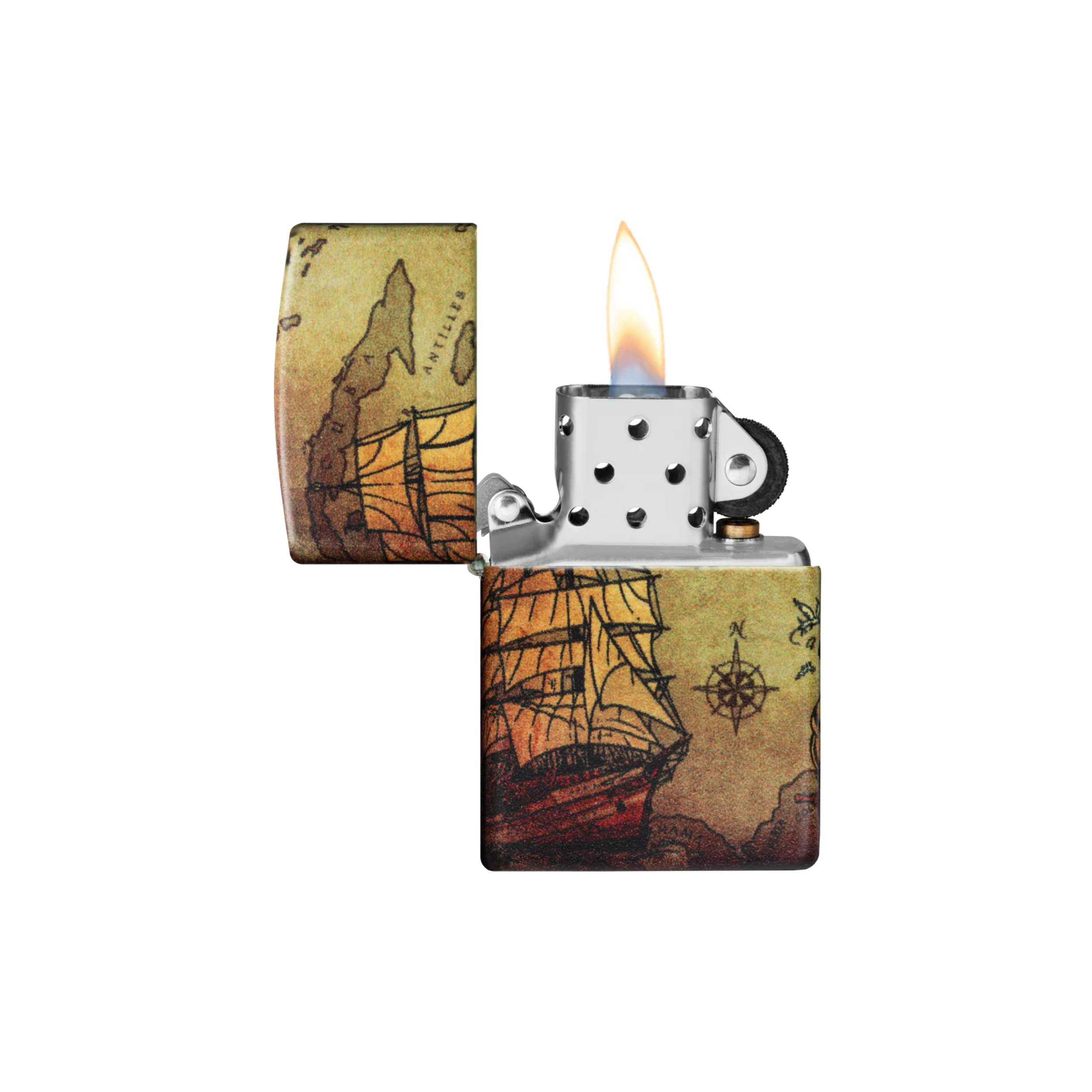 Accendino Zippo Pirate Ship Design in metallo a benzina - ricaricabile - antivento - nave pirata