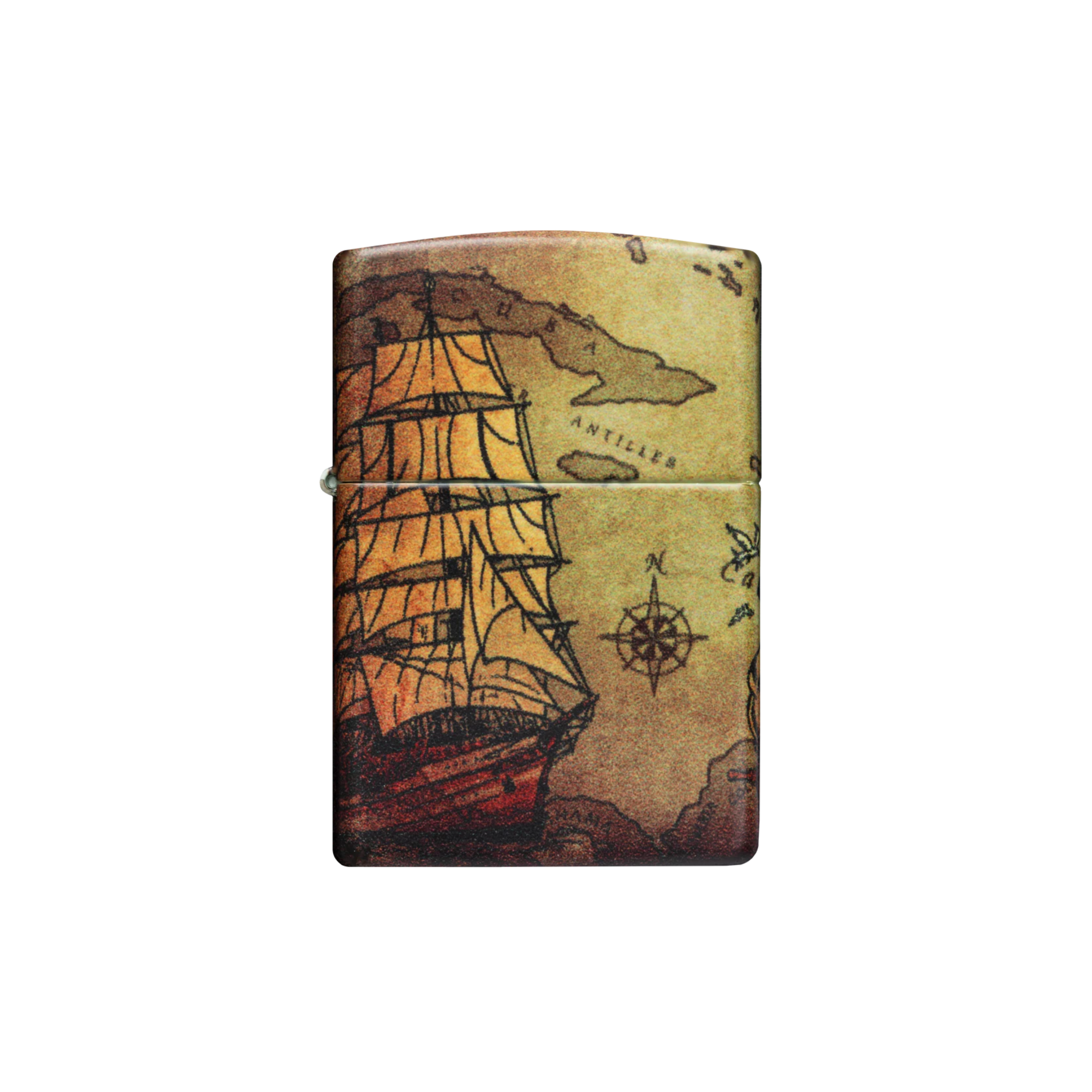 Accendino Zippo Pirate Ship Design in metallo a benzina - ricaricabile - antivento - nave pirata