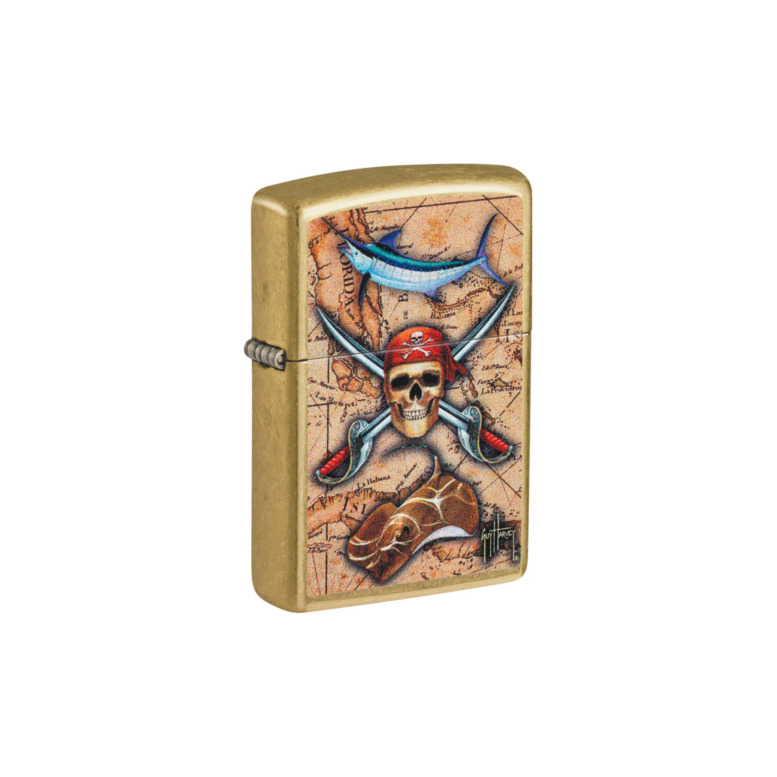 Accendino Zippo Guy Harvey - Novità 2024 in metallo a benzina - ricaricabile - antivento - teschio pirata