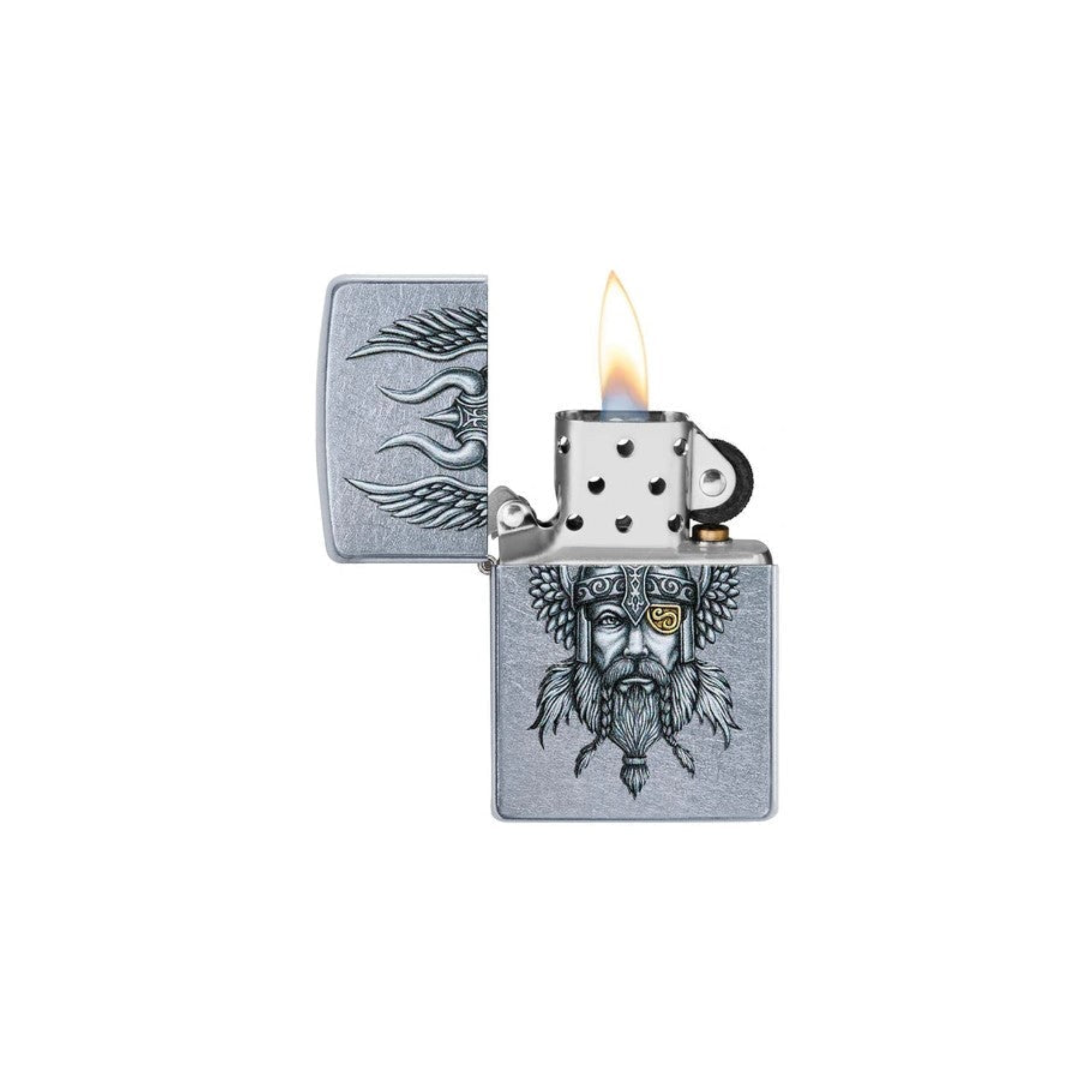 Accendino Zippo Viking Warrior Design in metallo a benzina - ricaricabile - antivento - vichingo del nord