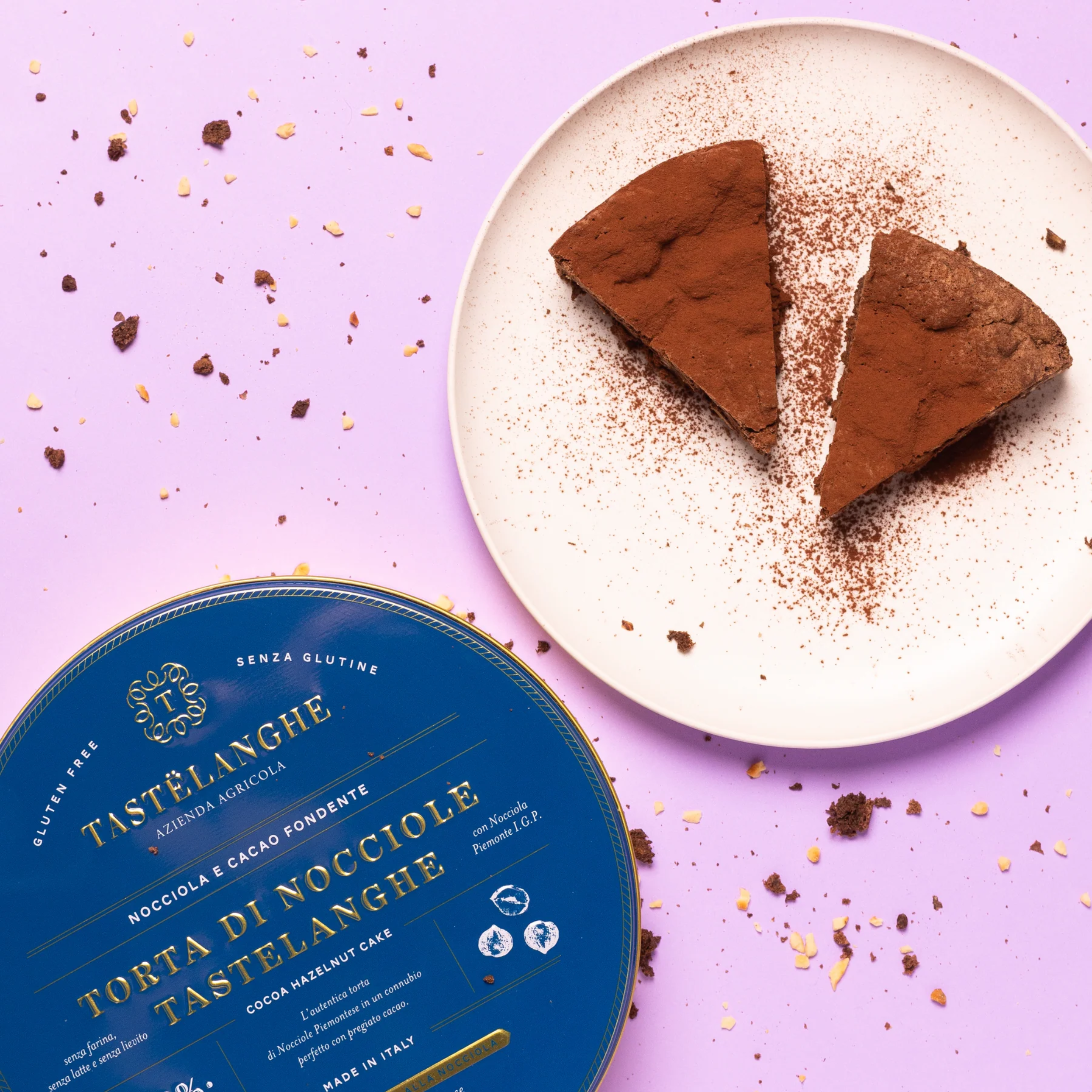 350g Torta di Nocciole fondente I.G.P. Tastelanghe senza farina, senza lievito, senza latte e senza glutine.