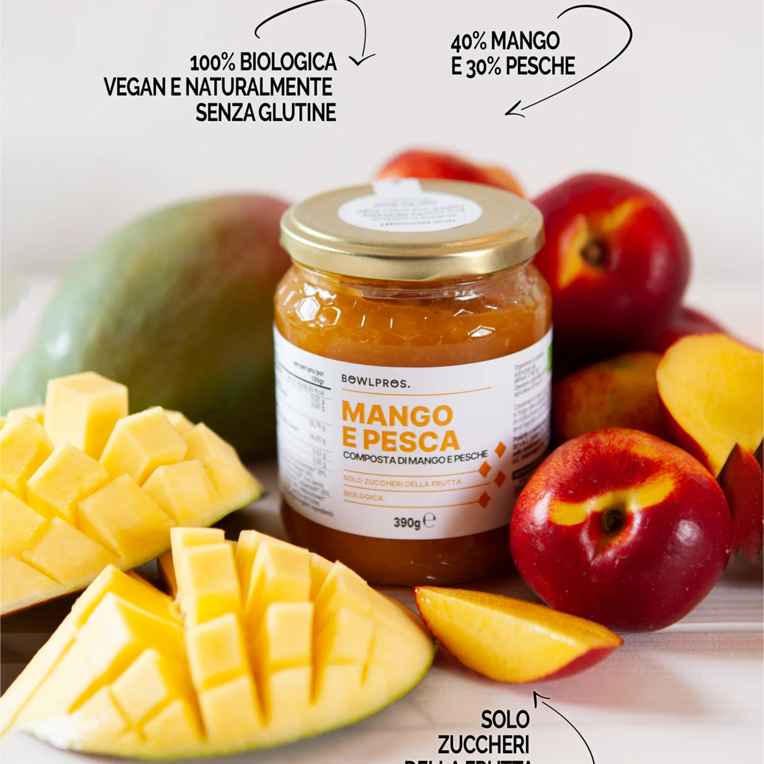 390g Composta Biologica di Pesca e Mango senza glutine