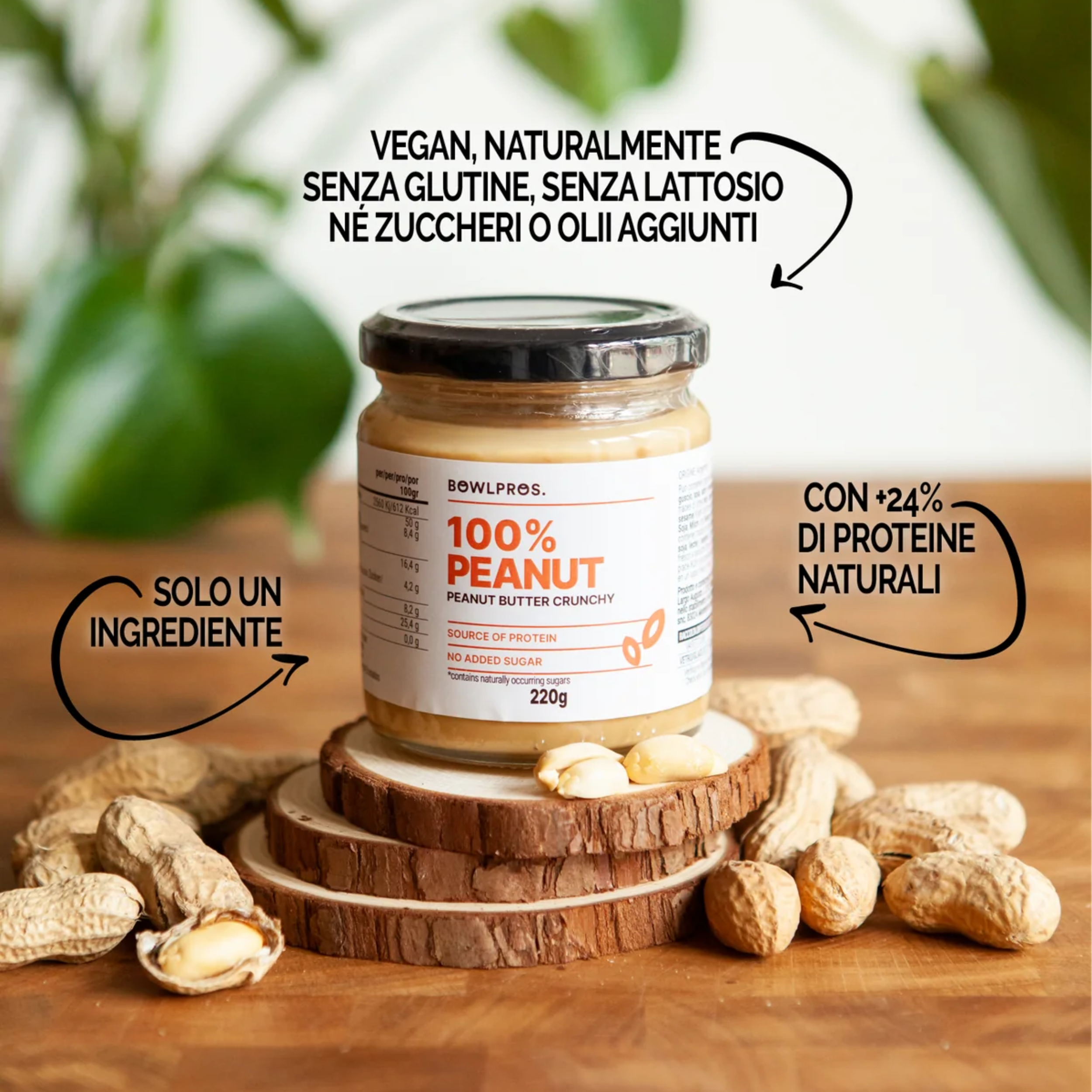 220g Crema 100% Arachidi Crunchy senza glutine