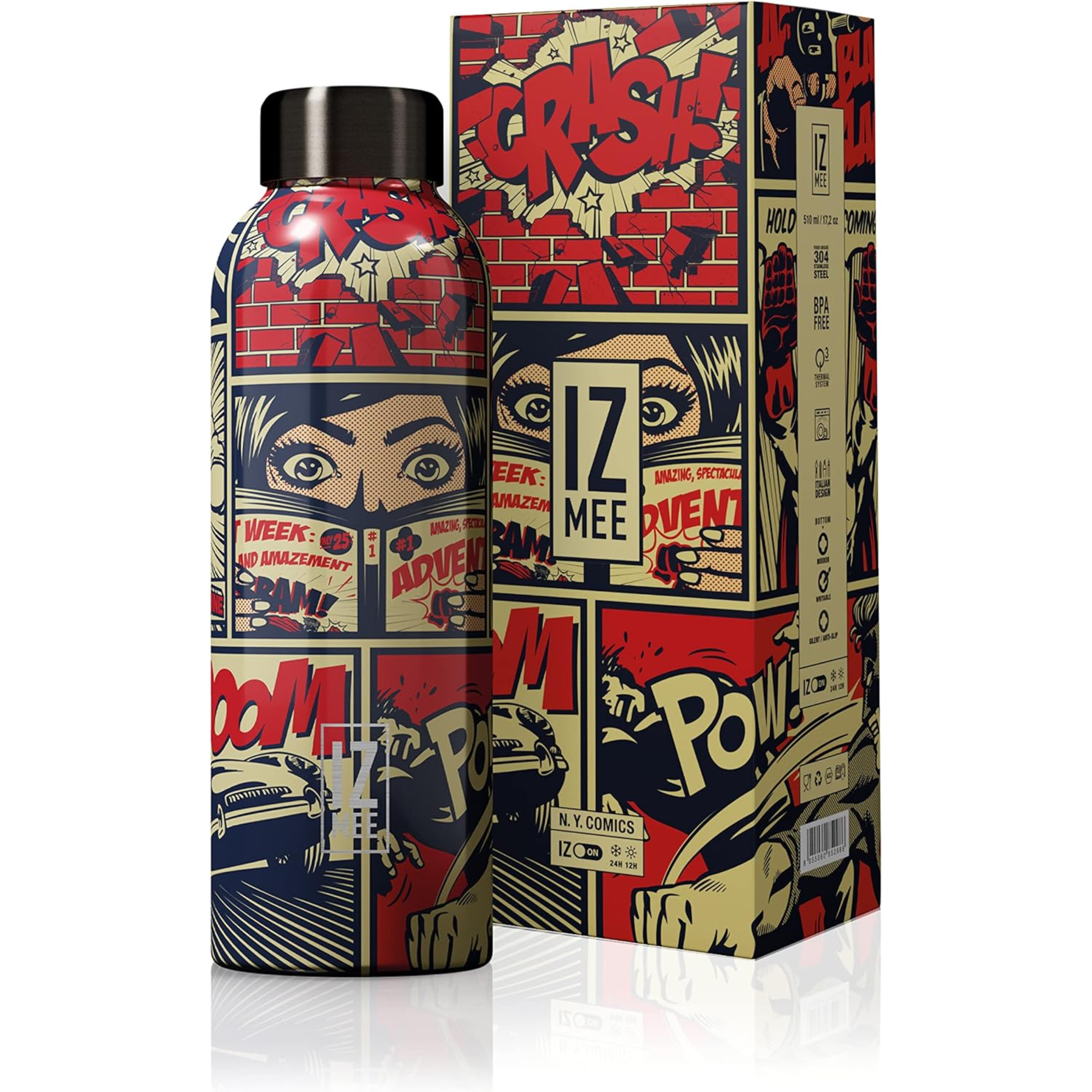 510ml  Bottiglia termica Izmee in acciaio inossidabile - Ny Comics - grafica
