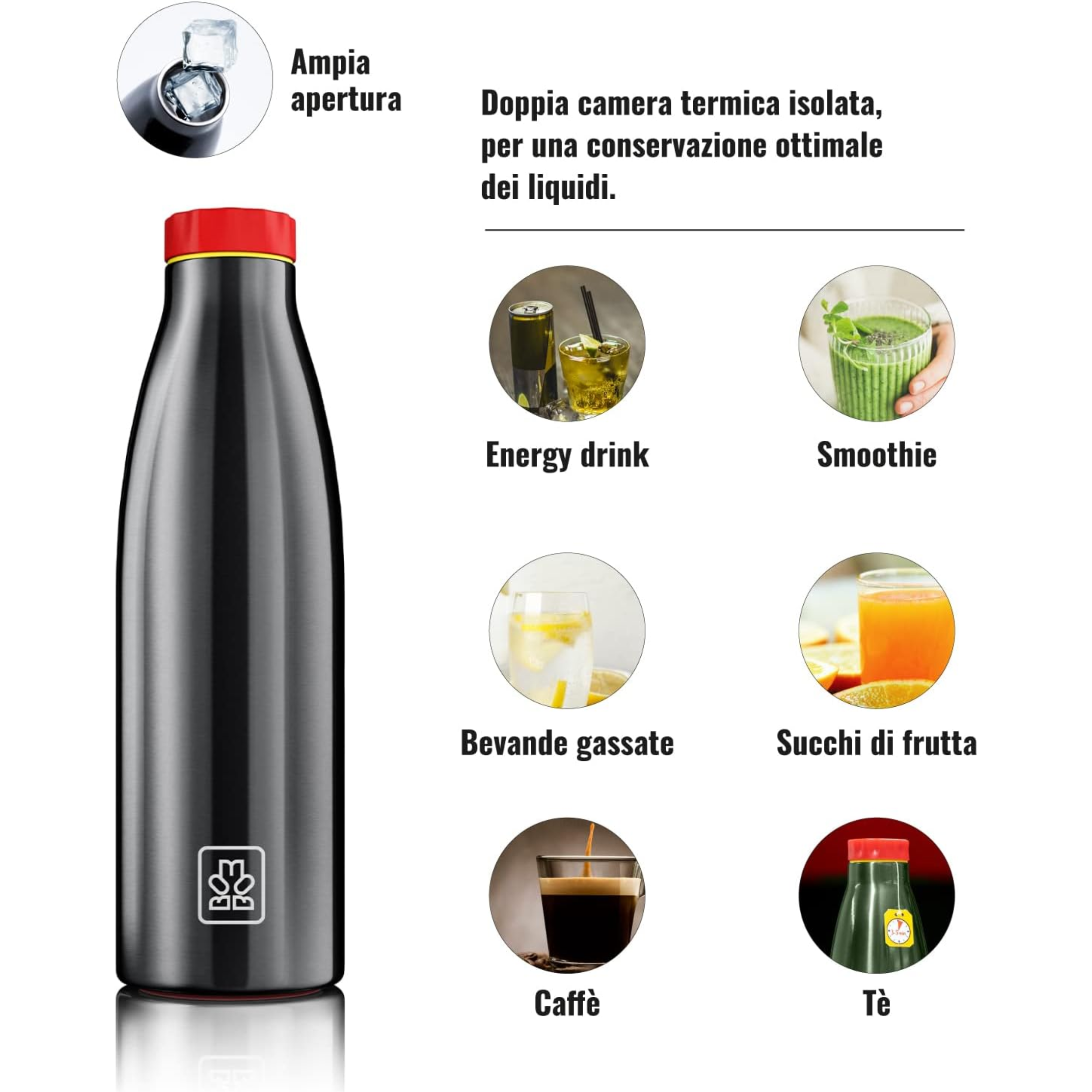 520ml Borraccia Termica BBoom in Acciaio - finitura metalizzata