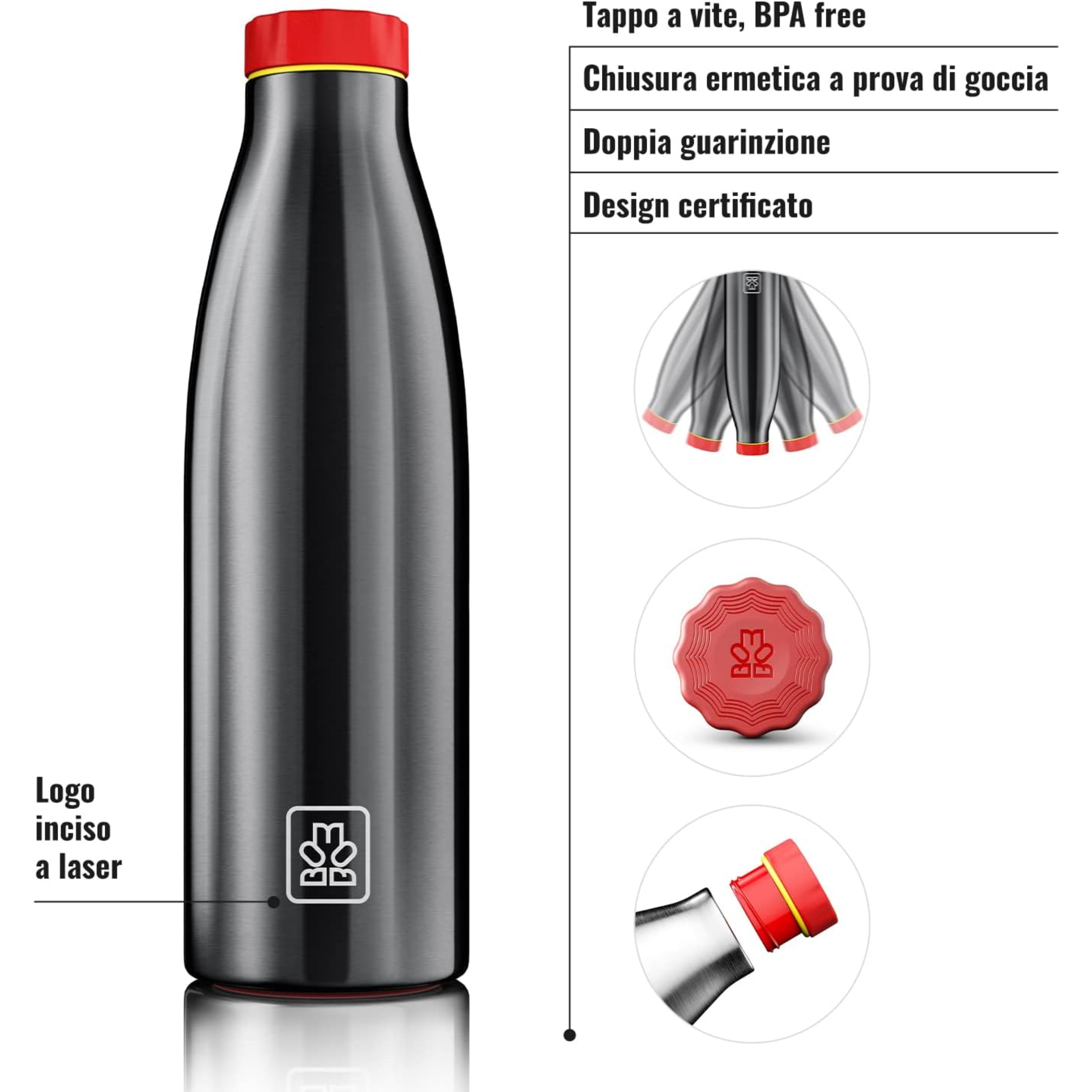 520ml Borraccia Termica BBoom in Acciaio - finitura metalizzata