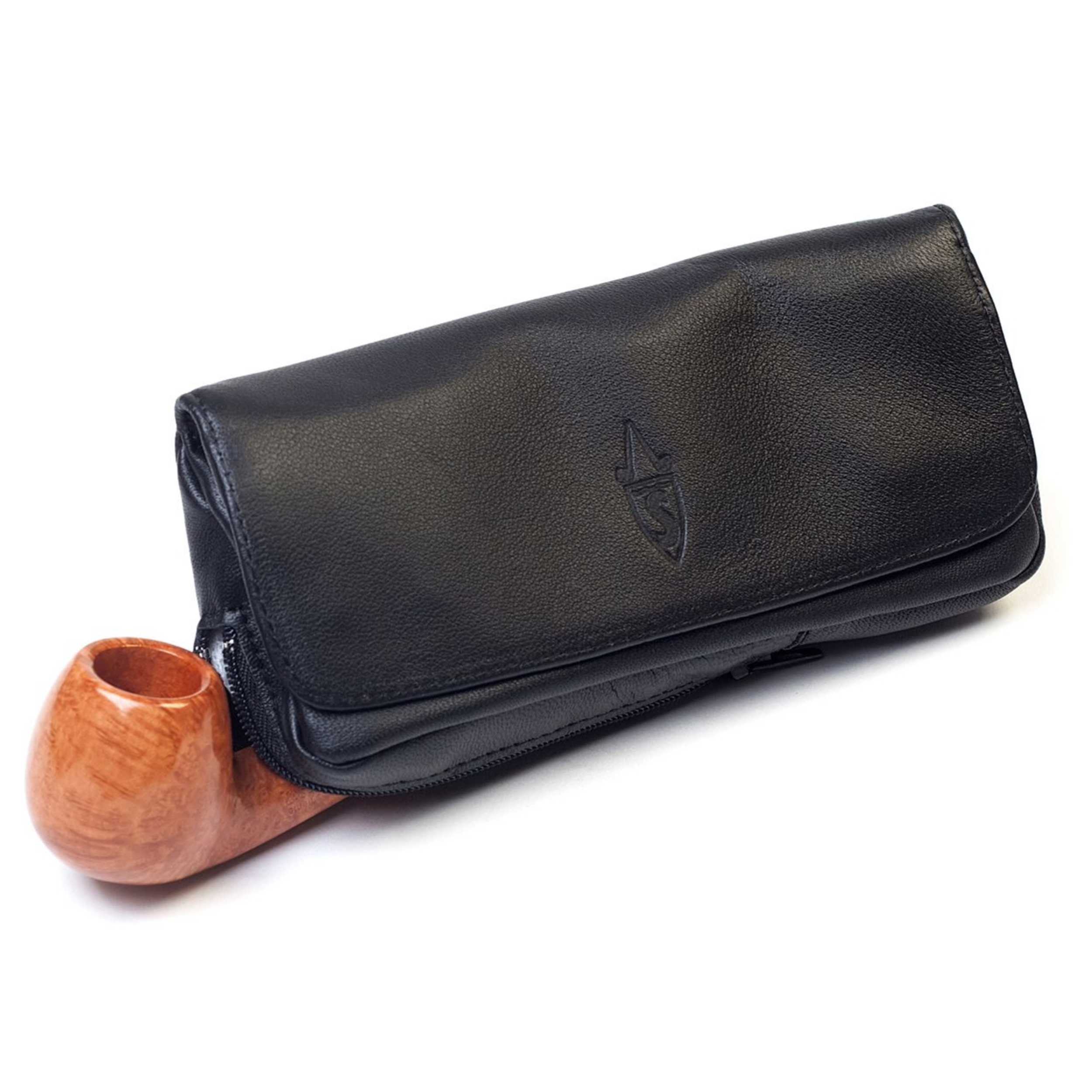 Borsa Tabacco e Pipa in pelle nera Savinelli