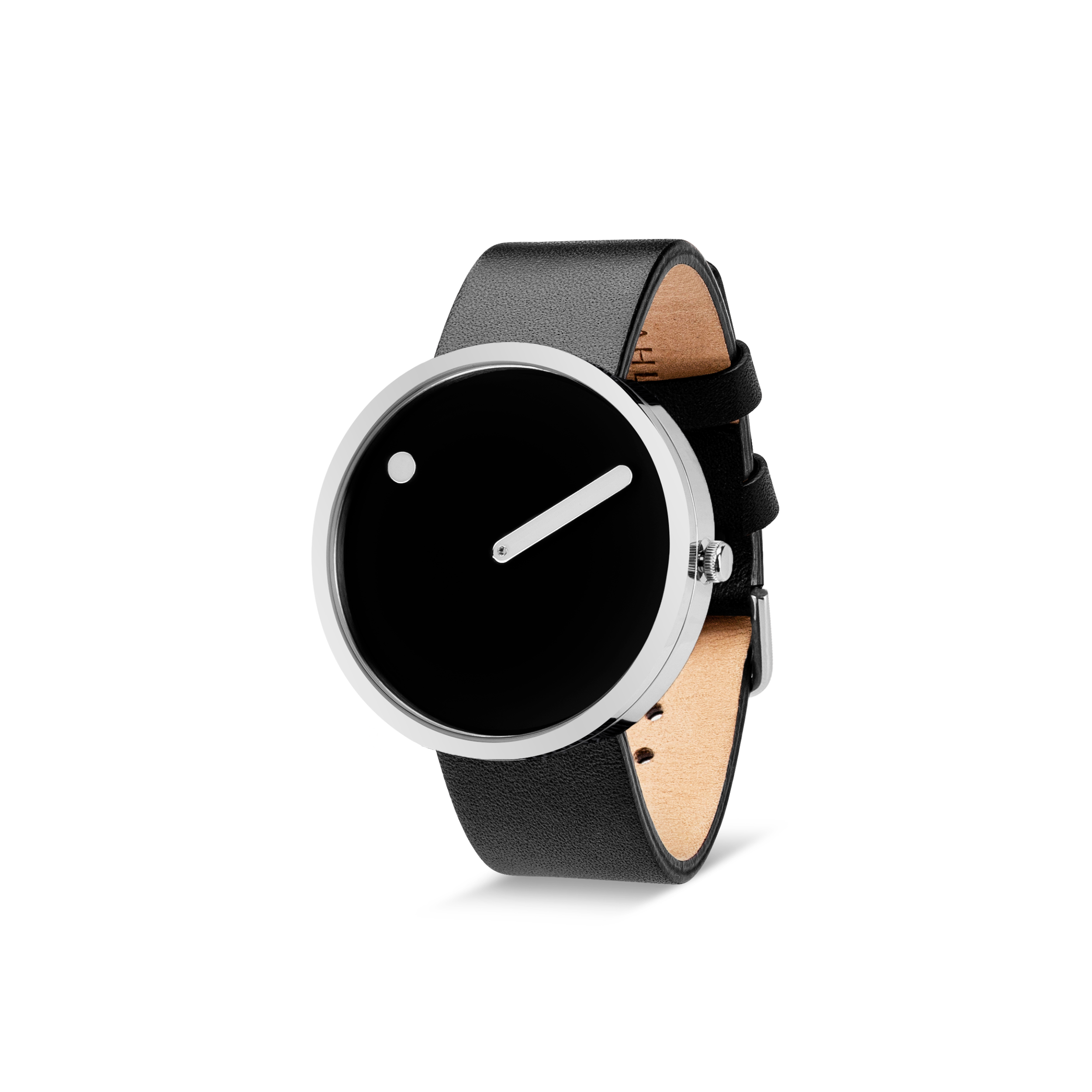 Orologio Picto in acciaio - quadrante nero - cinturino in pelle