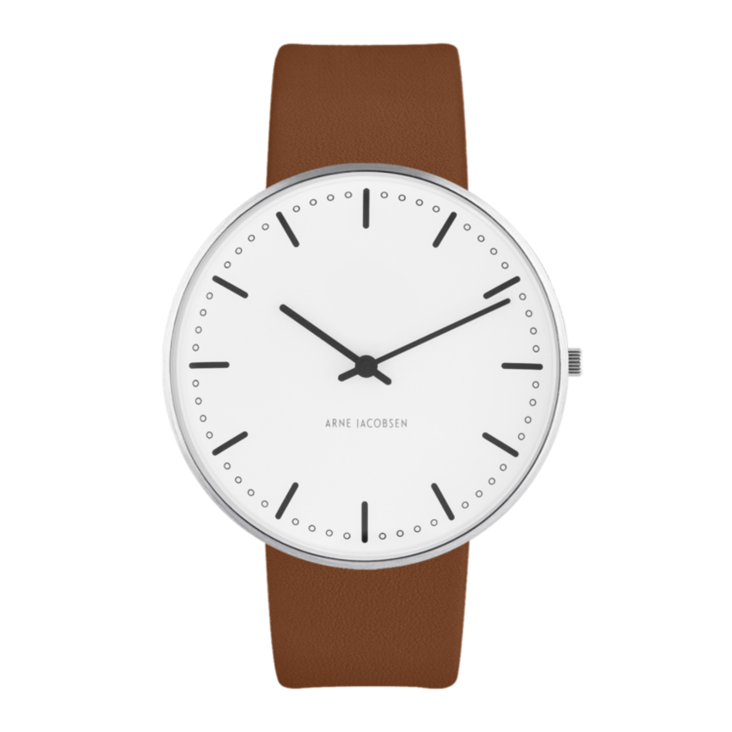 Orologio Municipio Bianco 40 mm da polso Arne Jacobsen City Hall con cinturino in pelle Pampas marrone da 20 mm con fibbia in acciaio spazzolato