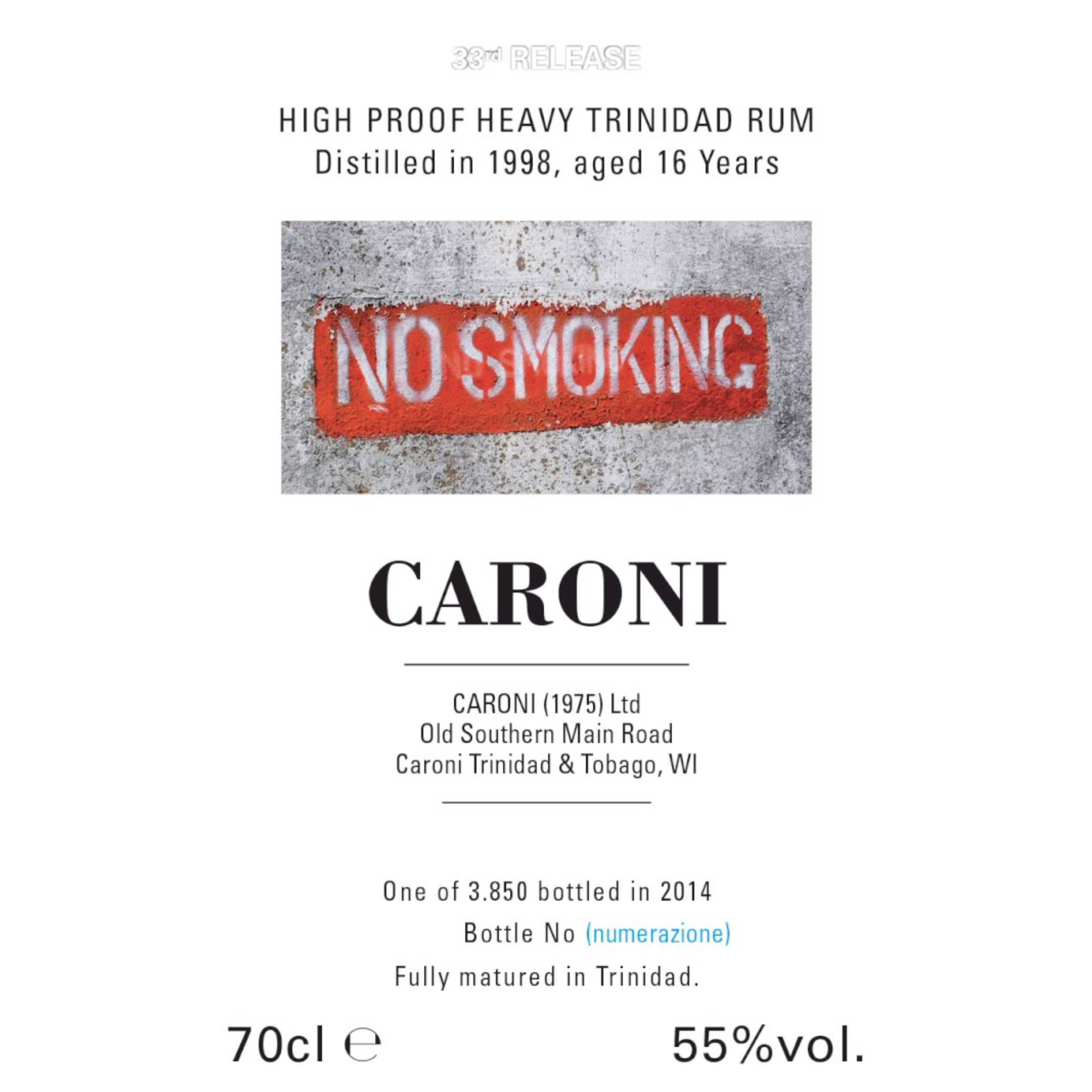 Rum Caroni 1998 heavy heavy high proof trinidad rum 16 Y.O. (NO SMOKING) - cl 70 55% vol