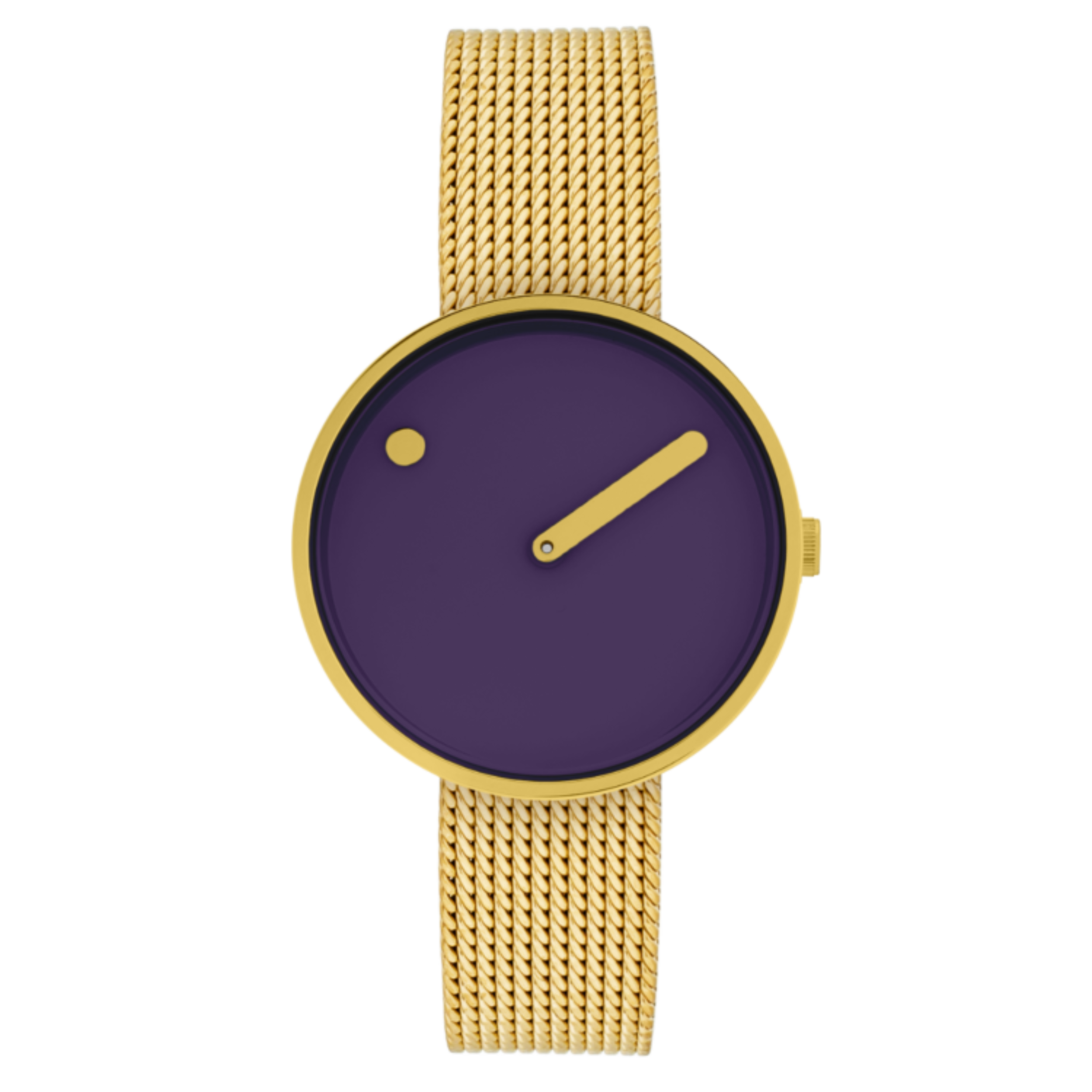 Orologio Picto 34 mm / Quadrante viola notturno / Cinturino in maglia color oro opaco