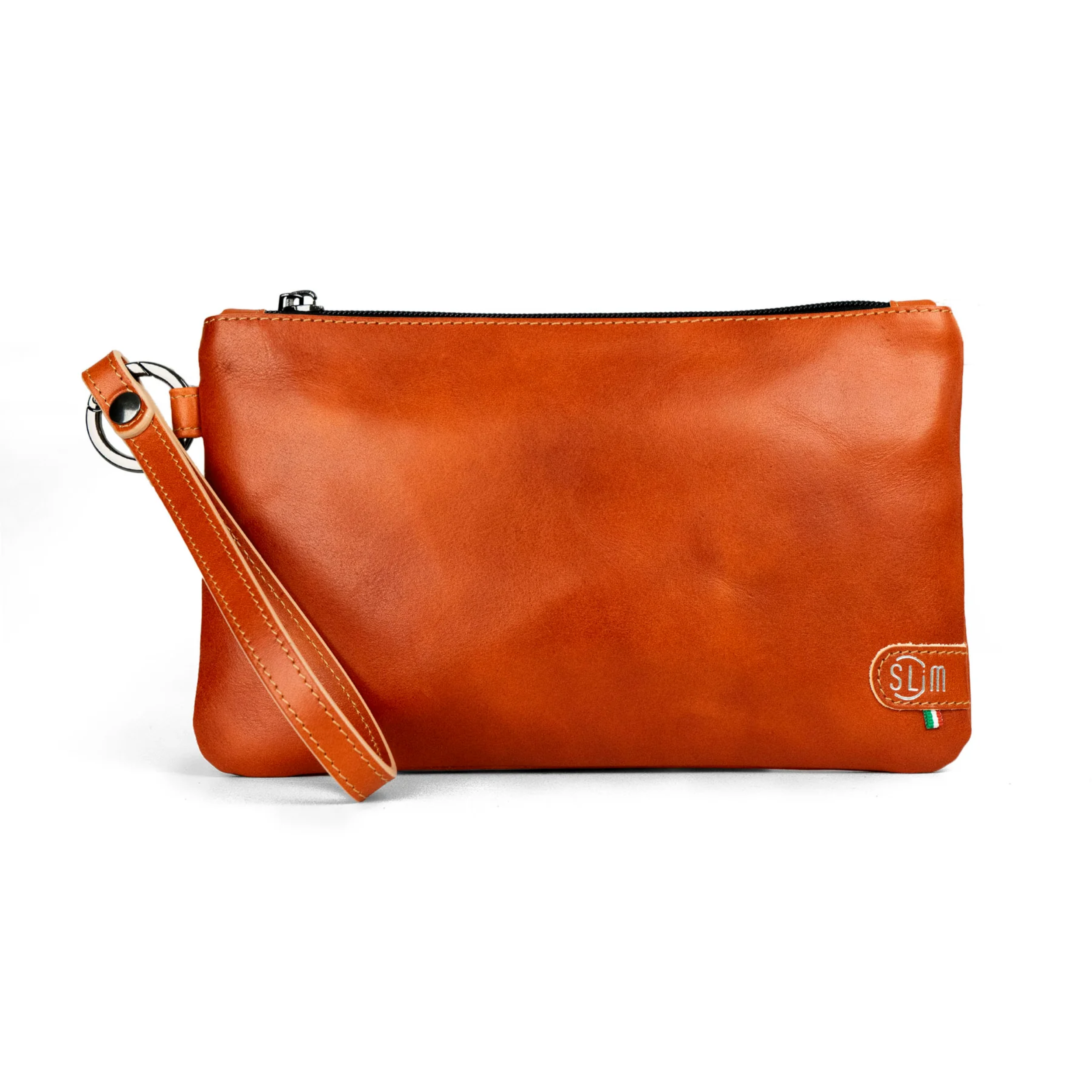 Pochette con Polsiera Vera Pelle Vegetale Arancione
