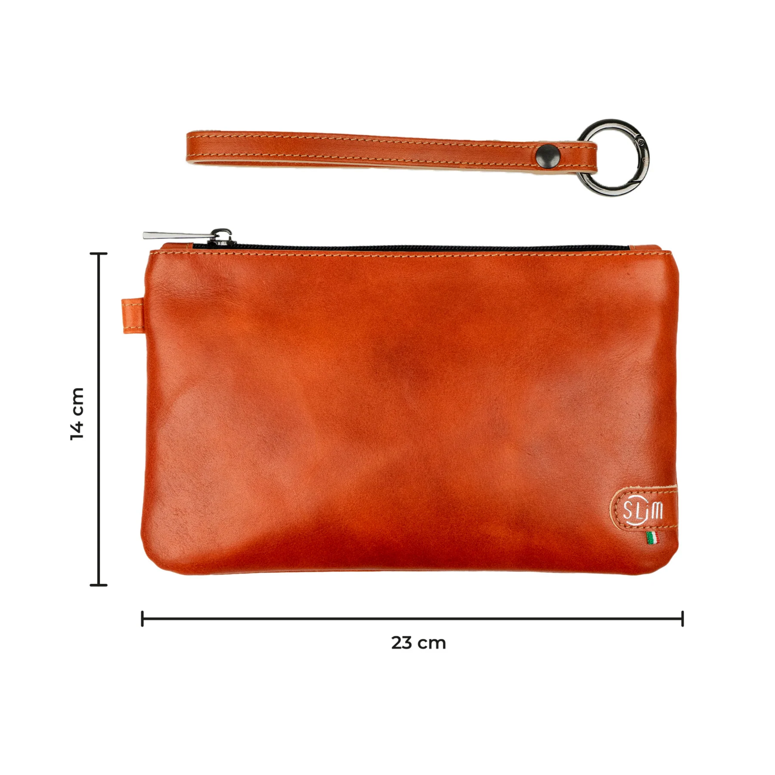 Pochette con Polsiera Vera Pelle Vegetale Arancione
