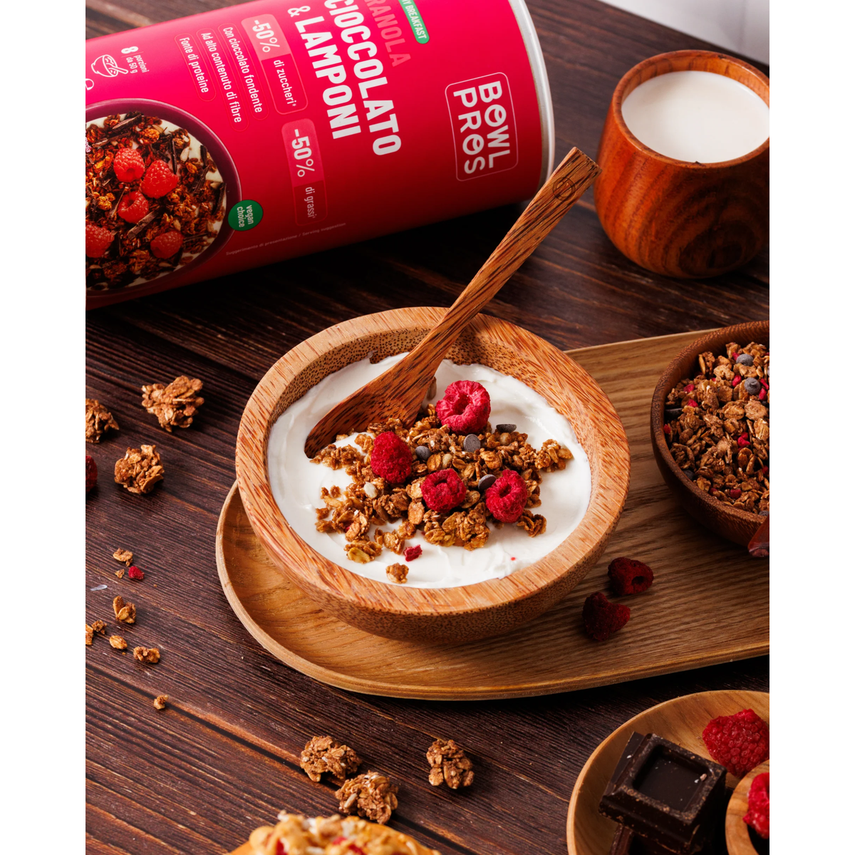 Granola Bowlpros Cioccolato Fondente & Lamponi 400 gr - Low Sugar