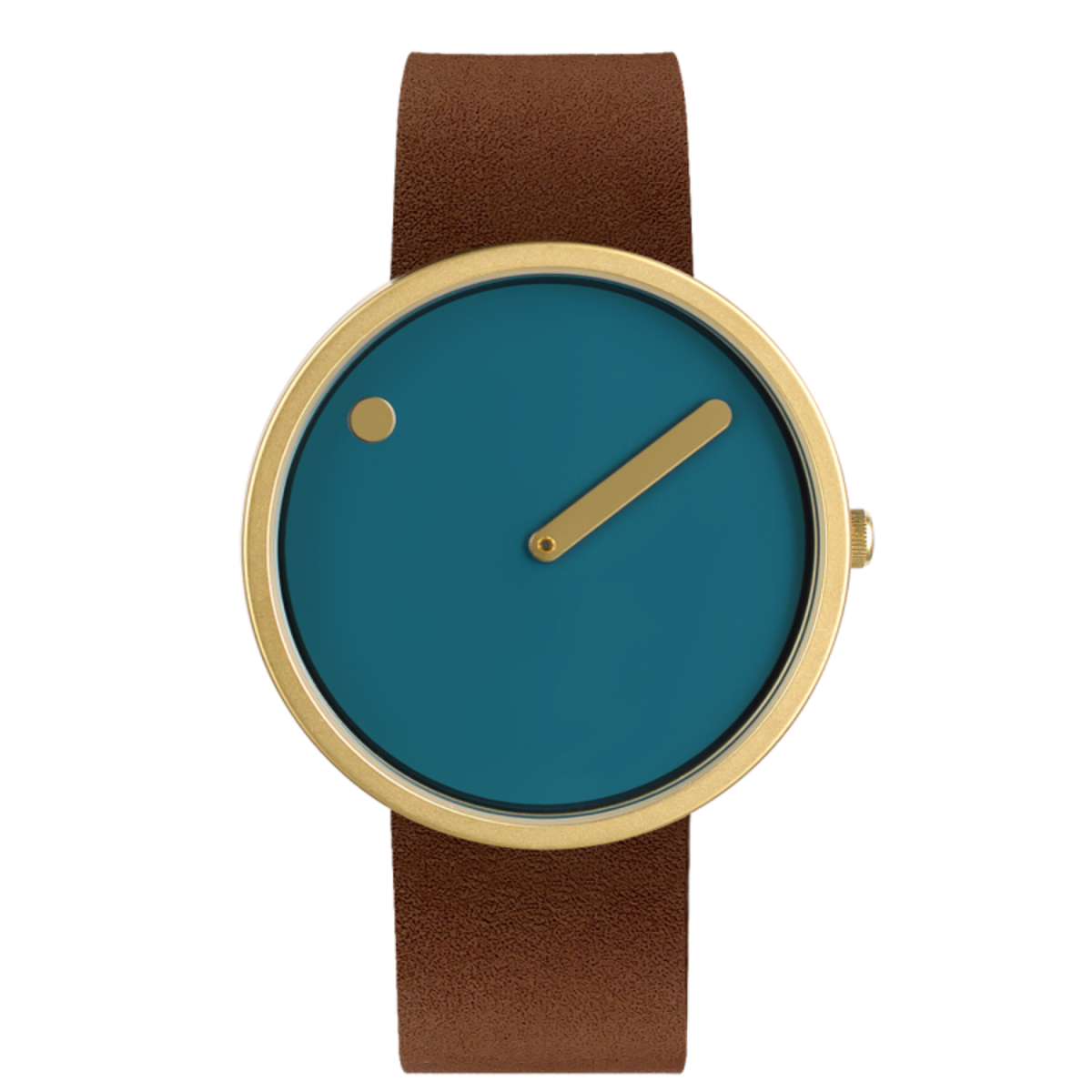 Orologio da polso PICTO con quadrante 40 mm girevole e cinturino in pelle marrone cioccolato con fibbia color oro opaco.