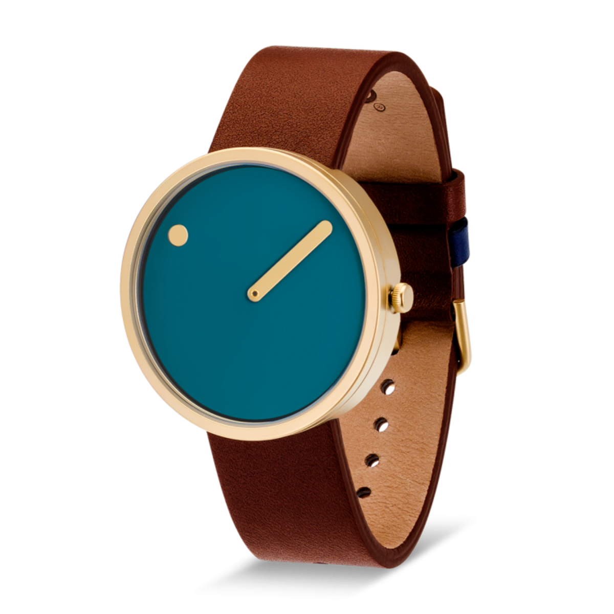 Orologio da polso PICTO con quadrante 40 mm girevole e cinturino in pelle marrone cioccolato con fibbia color oro opaco.