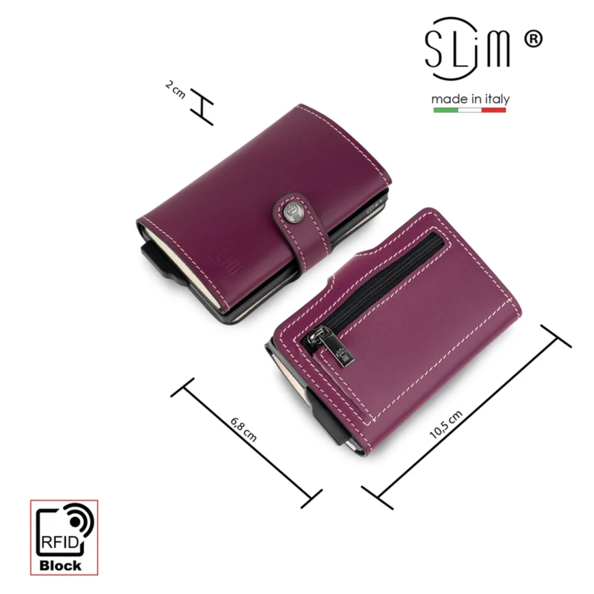 Porta Carte Vera Pelle Viola Melanzana e Panna