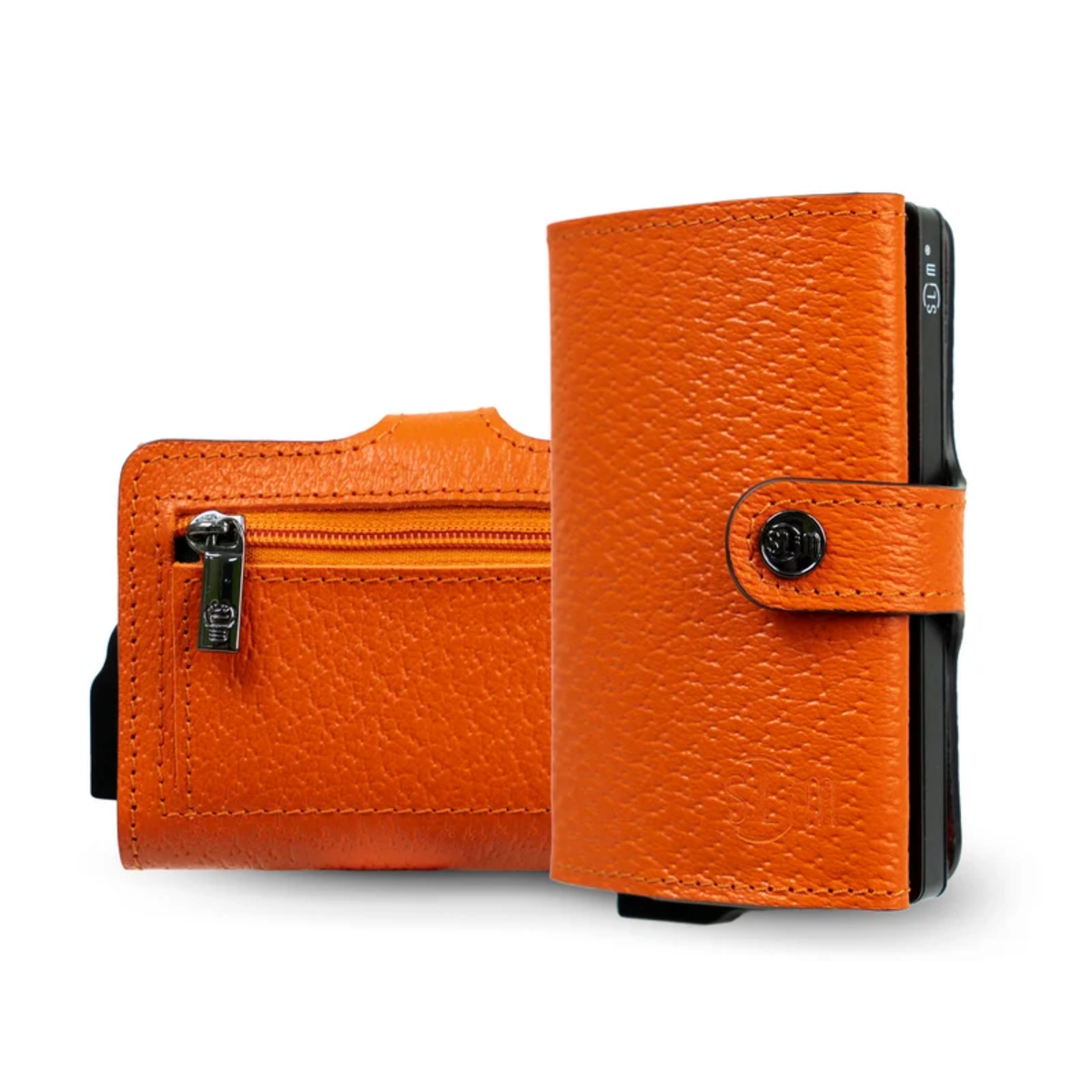 Porta Carte Vera Pelle Stampa Cinghialino Arancio