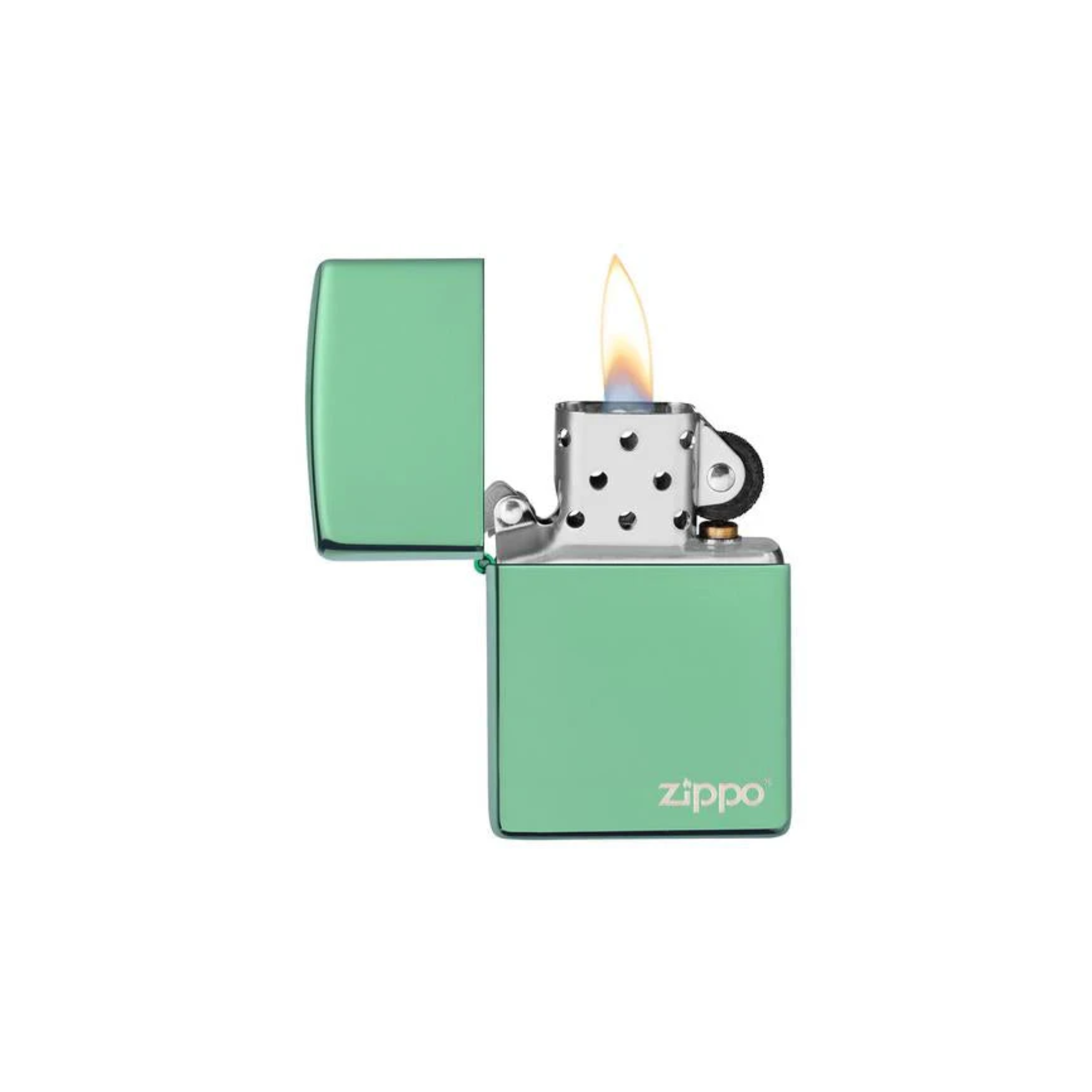 Accendino Zippo High Polish Green con Logo Zippo in metallo a benzina - ricaricabile - antivento - antigraffio