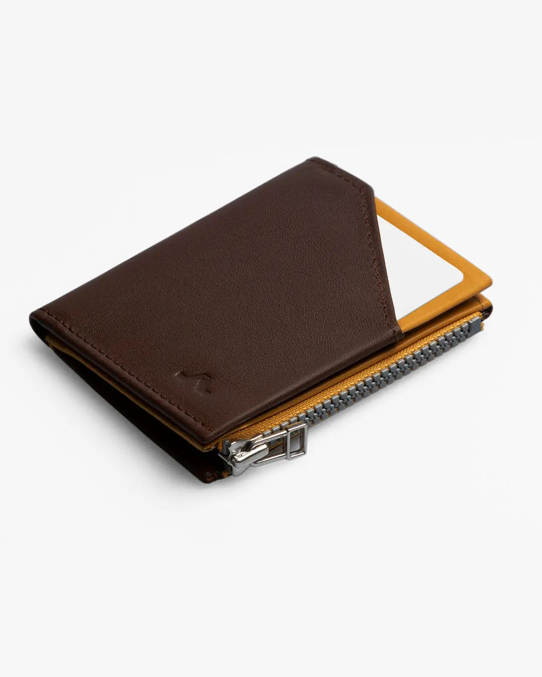 Portafoglio in Pelle Zip Coin Brown Mustard