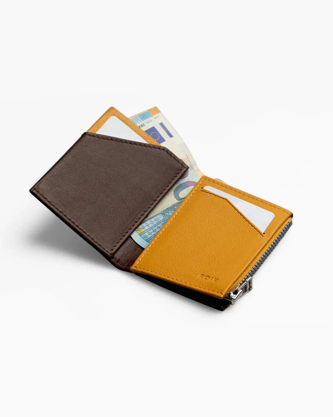 Portafoglio in Pelle Zip Coin Brown Mustard