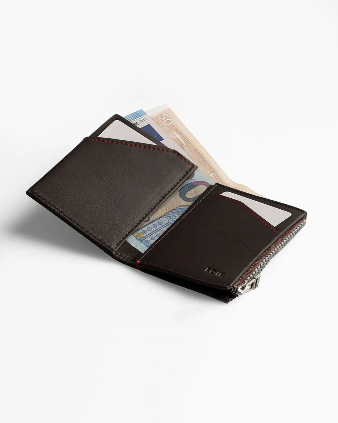 Portafoglio in Pelle Zip Coin Dark Brown