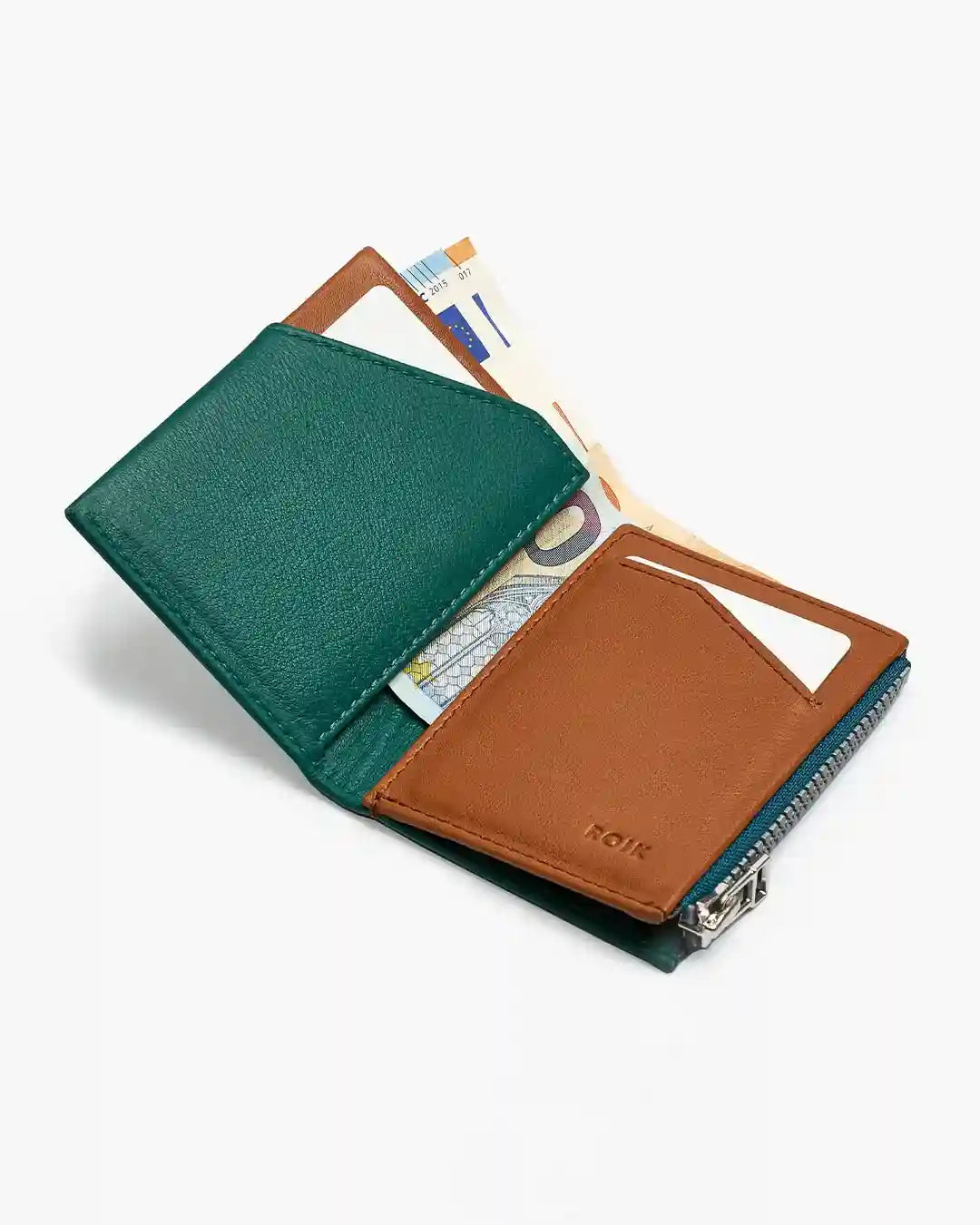 Portafoglio in Pelle Zip Coin Emerald