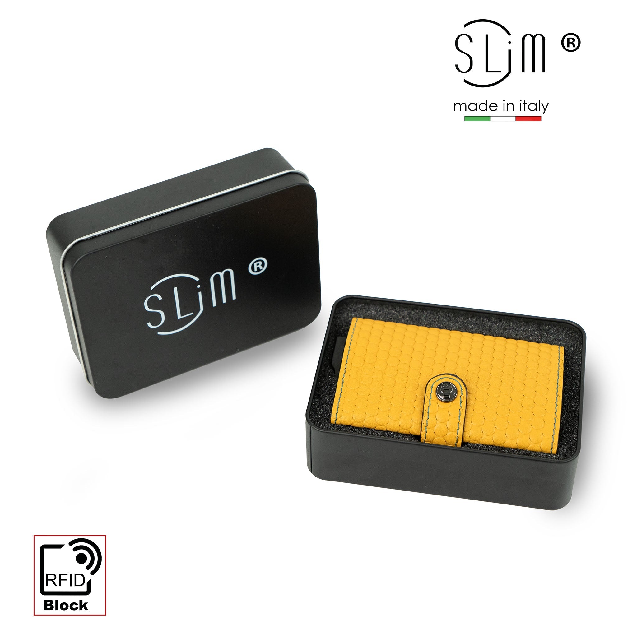 Porta Carte Vera Pelle Bolle Giallo/Petrolio con zip porta monete
