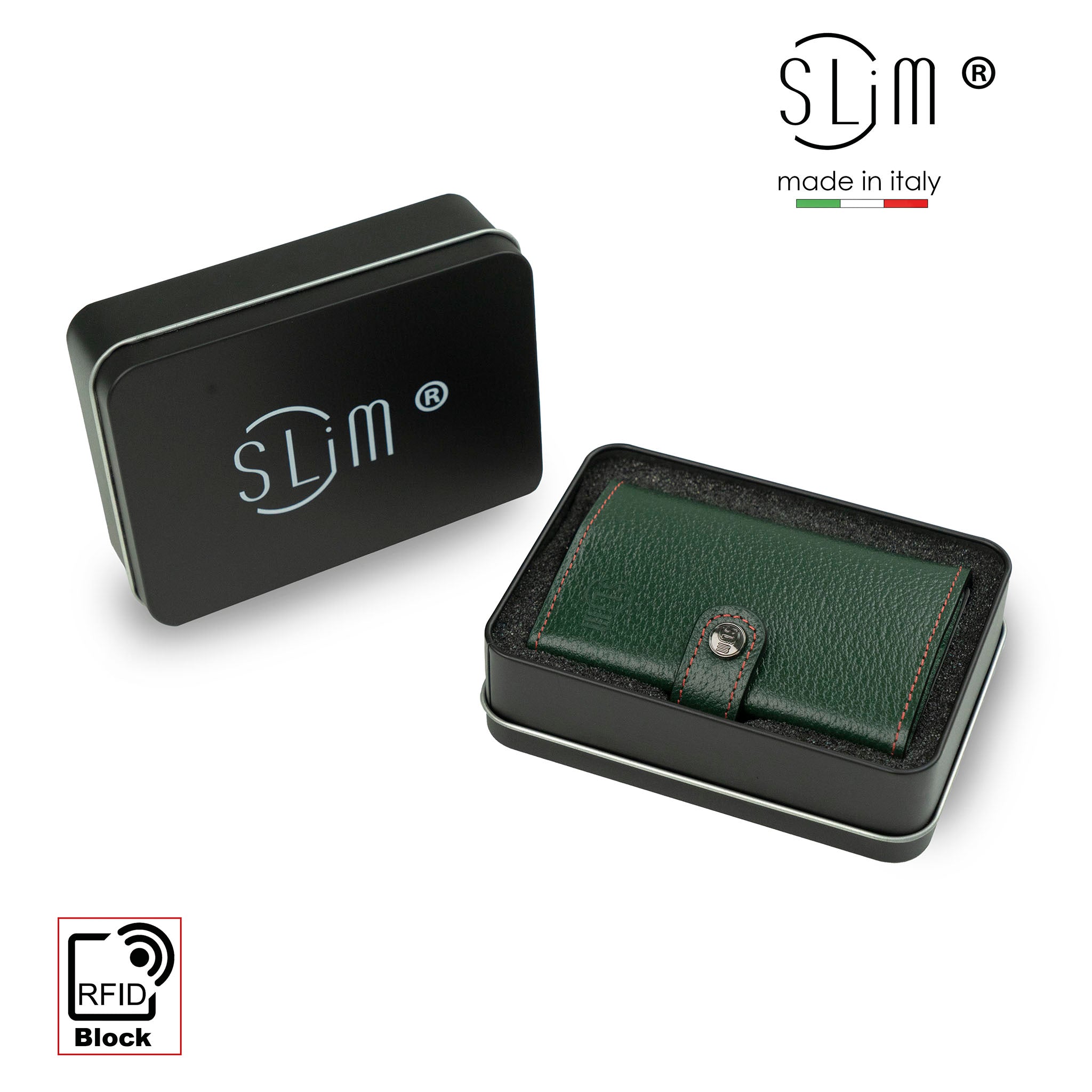 Porta Carte Vera Pelle Stampa Cinghialino Verde/Rosso con Zip