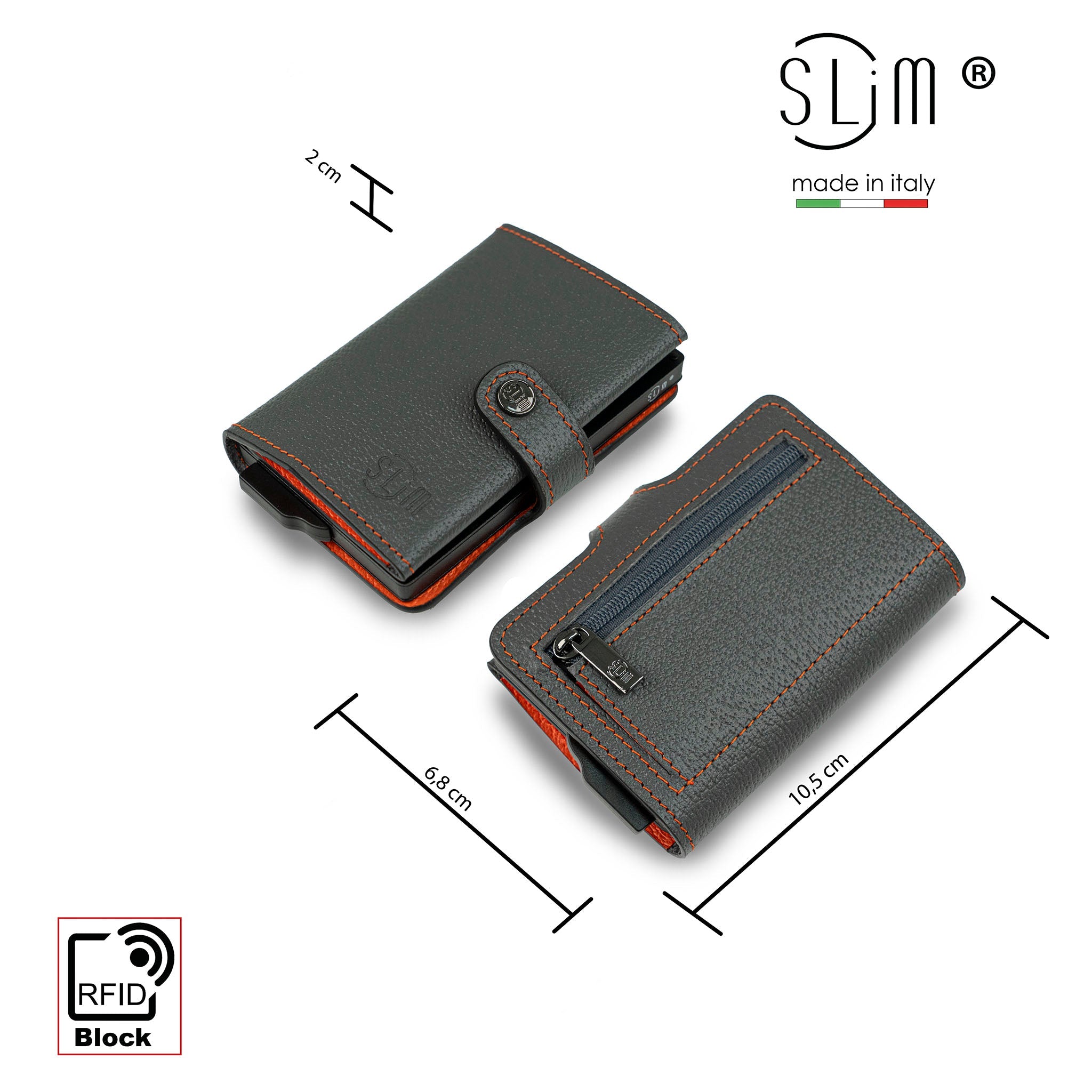 Porta Carte Vera Pelle Stampa Cinghialino Grigio/Arancio con ZIp