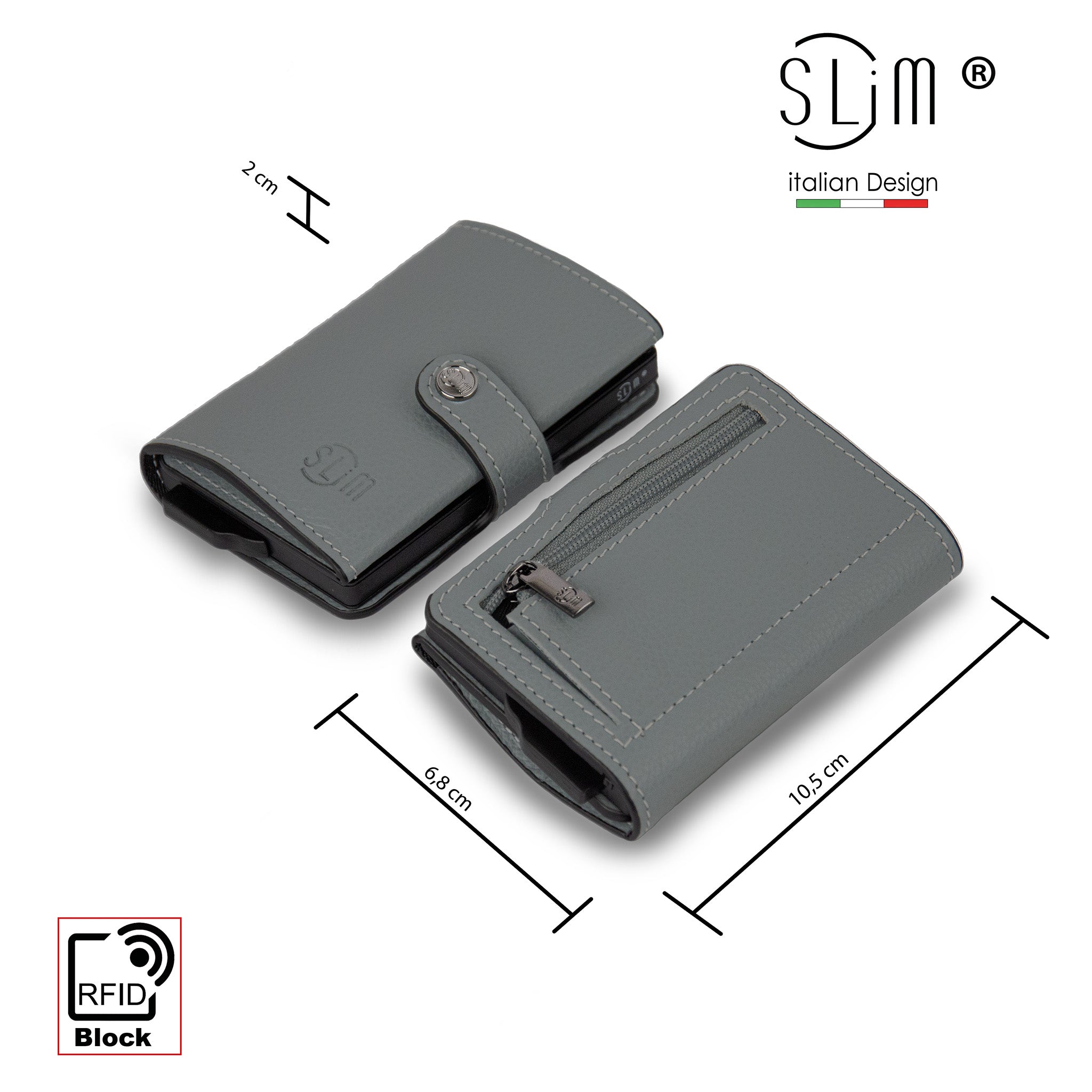 Porta Carte Vera Pelle Bottalato Grigio con zip porta monete