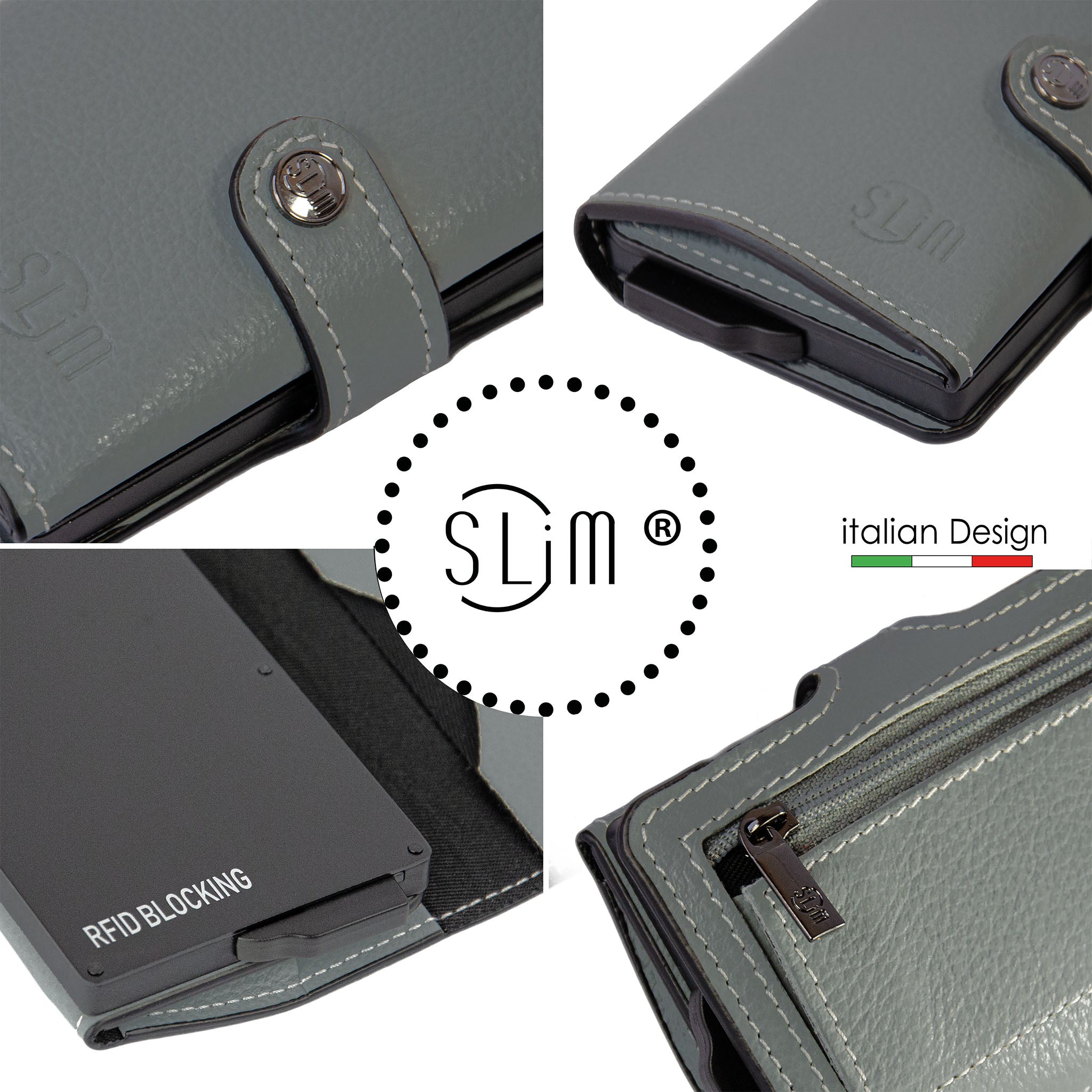 Porta Carte Vera Pelle Bottalato Grigio con zip porta monete