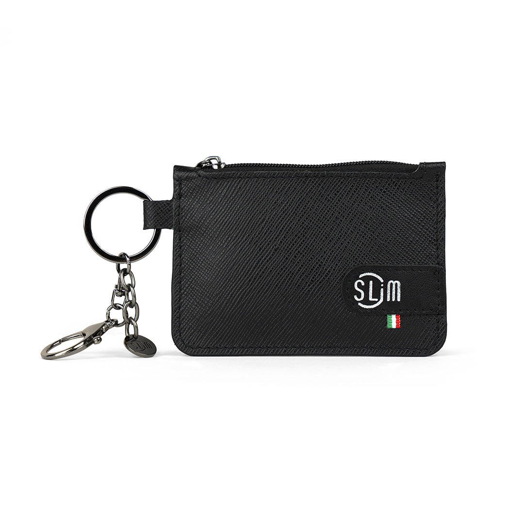 Portachiavi-Portamonete SLim®️ Vera Pelle Saffiano Nero