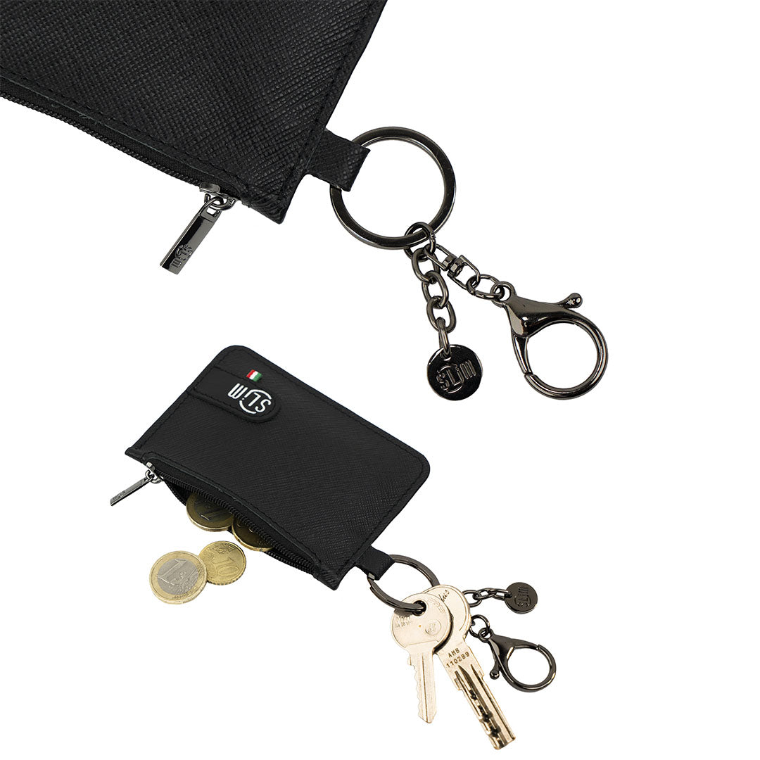 Portachiavi-Portamonete SLim®️ Vera Pelle Saffiano Nero