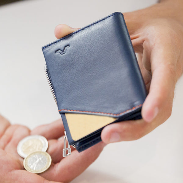Portafoglio in Pelle Zip Coin Blue Navy