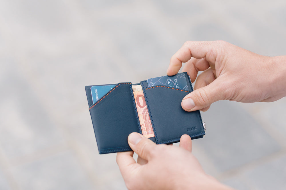 Portafoglio in Pelle Zip Coin Blue Navy